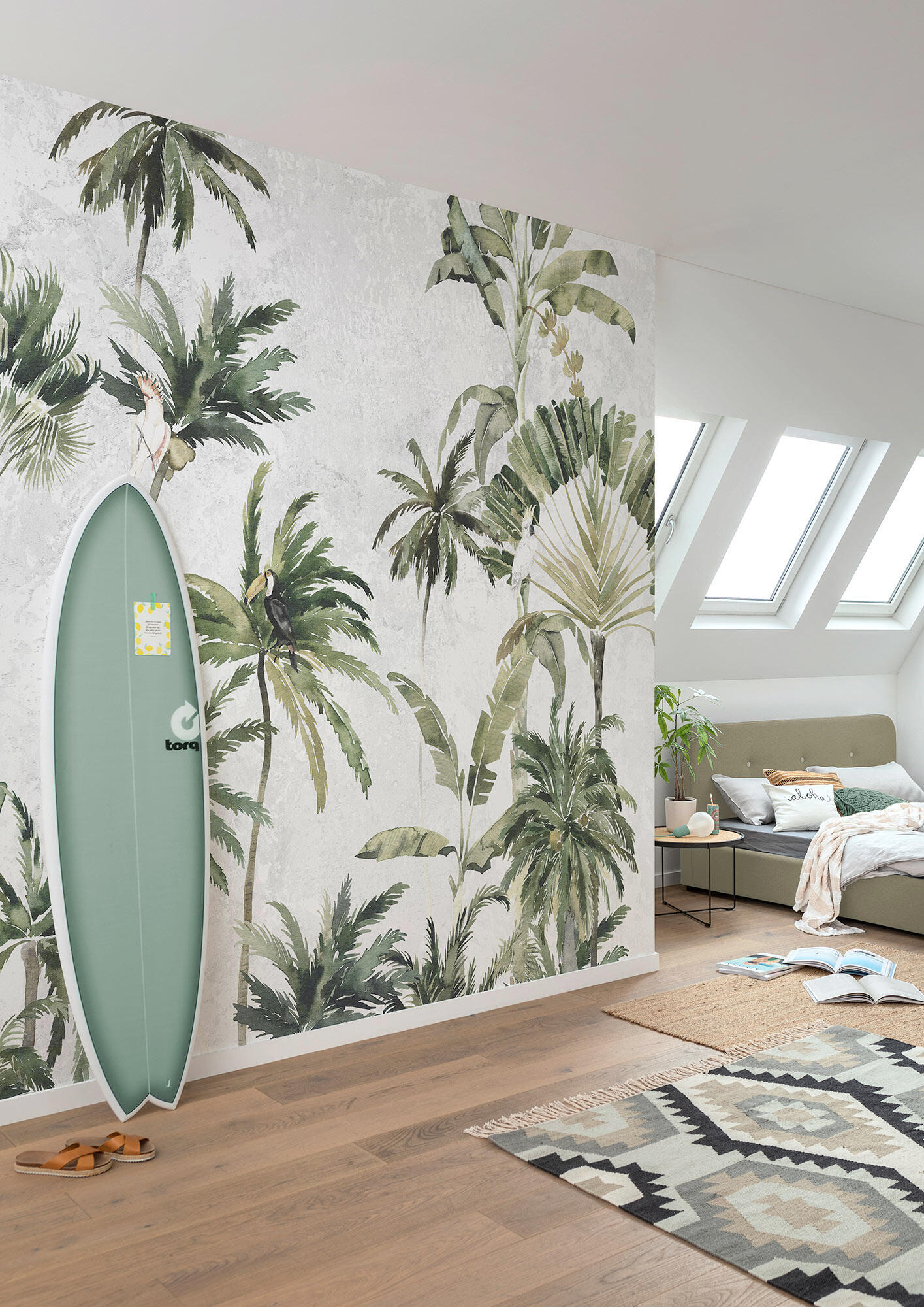 Mural vinilo liso naturaleza oiseaux de malibu verde 350 x 250 cm komar