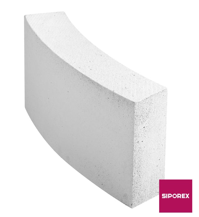 Carreau courbe 30° de béton cellulaire lisse L.62.5 x H.25 x Ep.10 cm SIPOREX