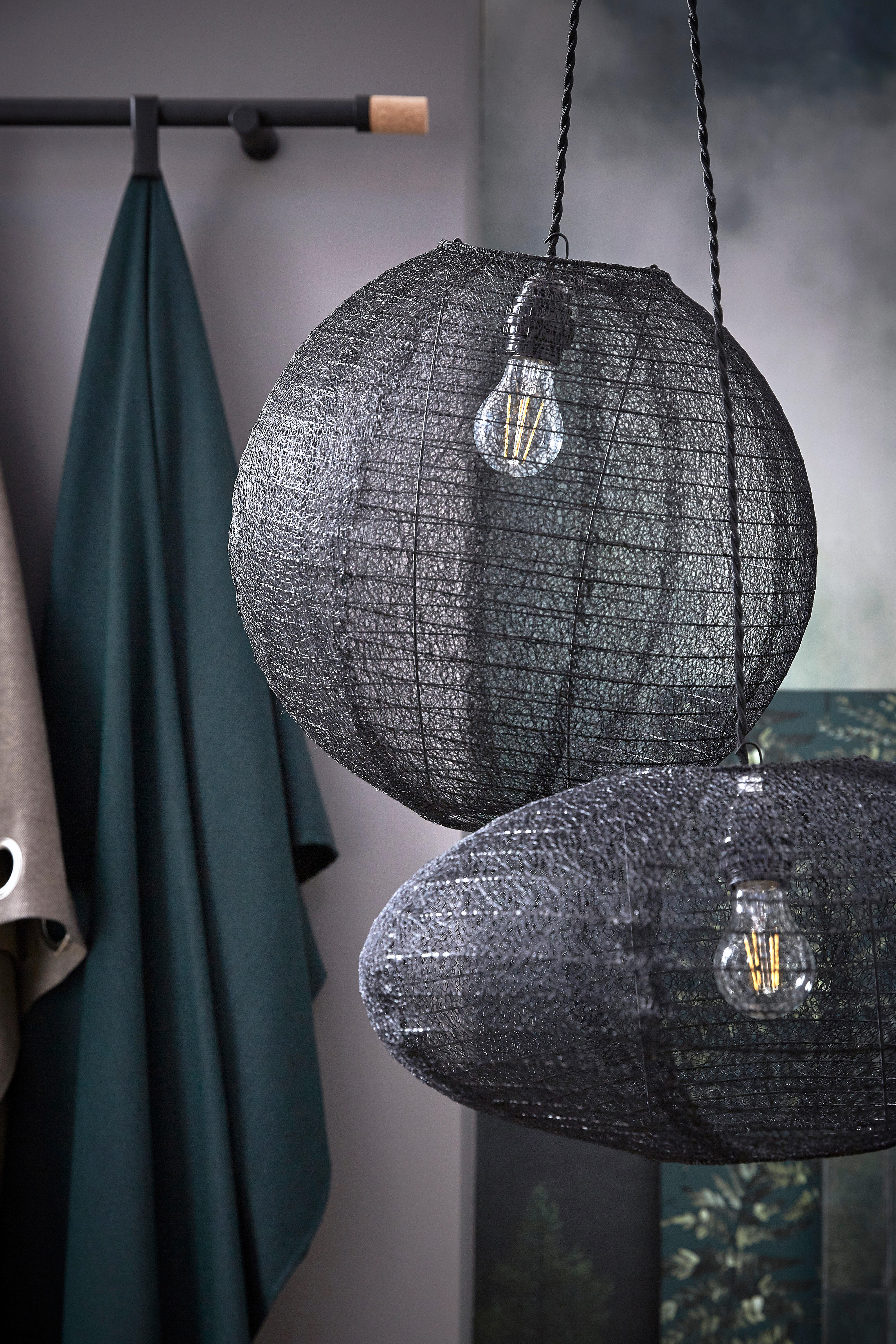 Suspension Ovale, coton, noir, Diam.50 cm, E27 - 8