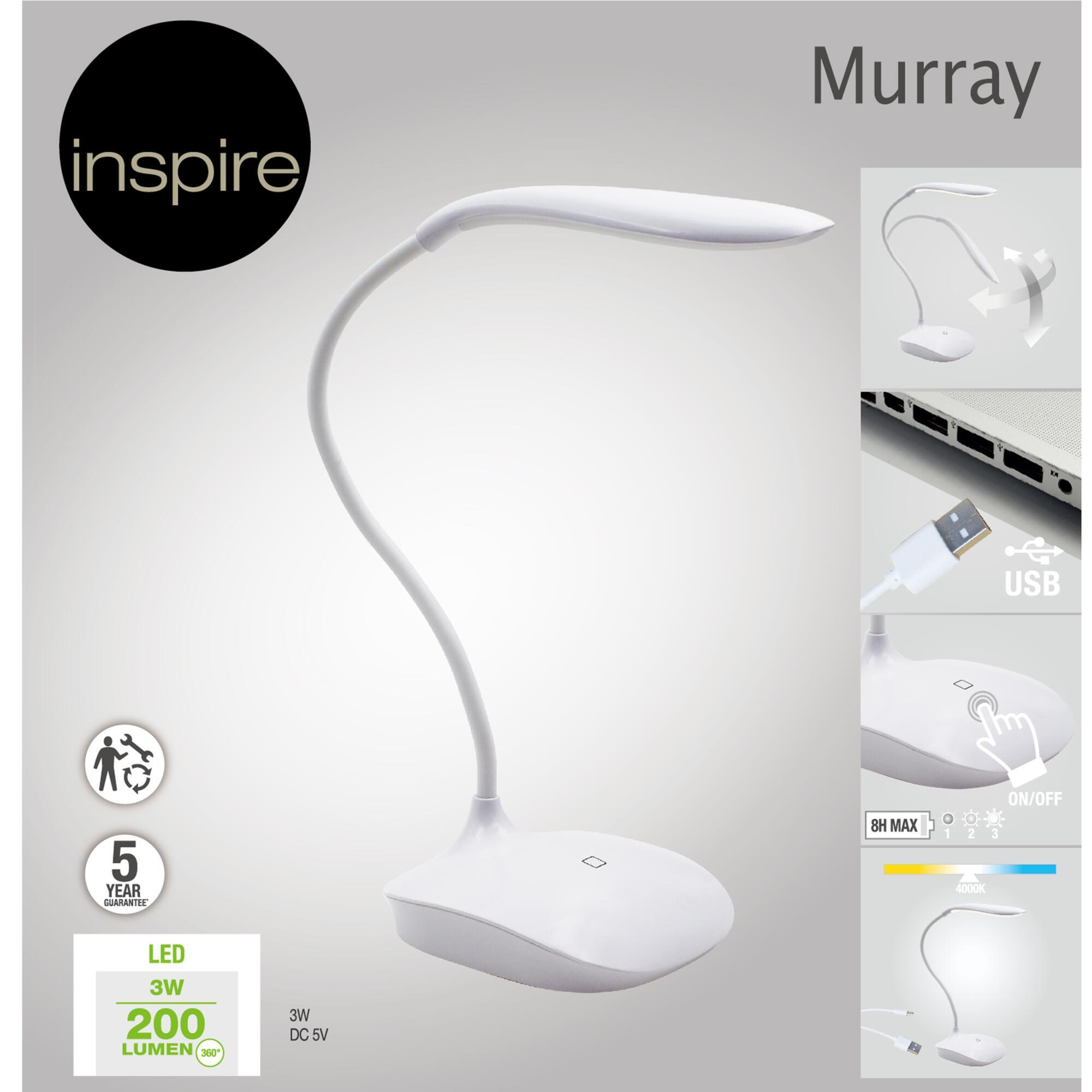 Lampe de bureau LED Murray, h.32cm contrôle de l'intensité lumineuse, fer / abs, - 7