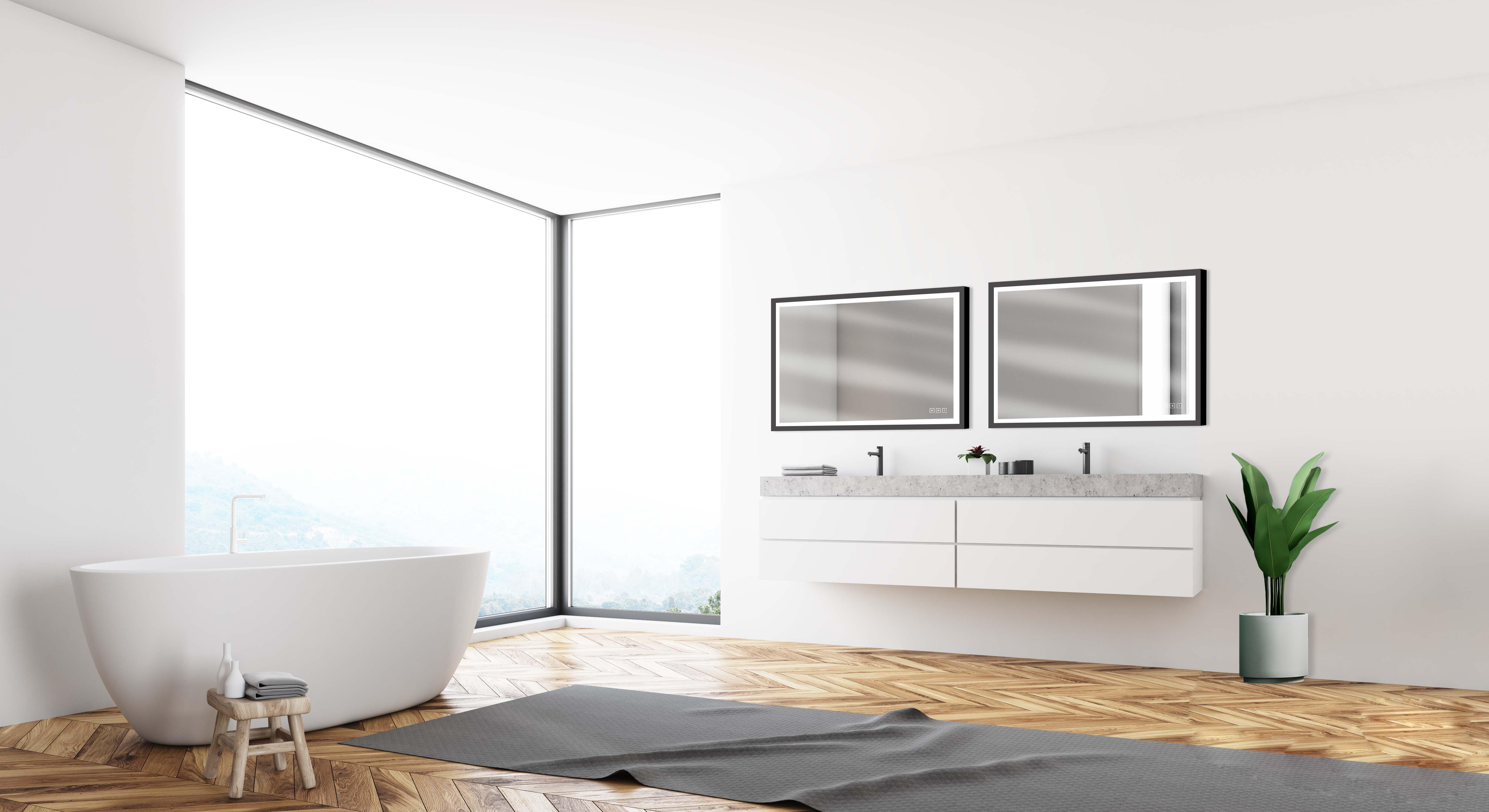 Miroir lumineux noir l.100 x H.75 cm Swann, Tactile, Anti-buée, Variateur - 2