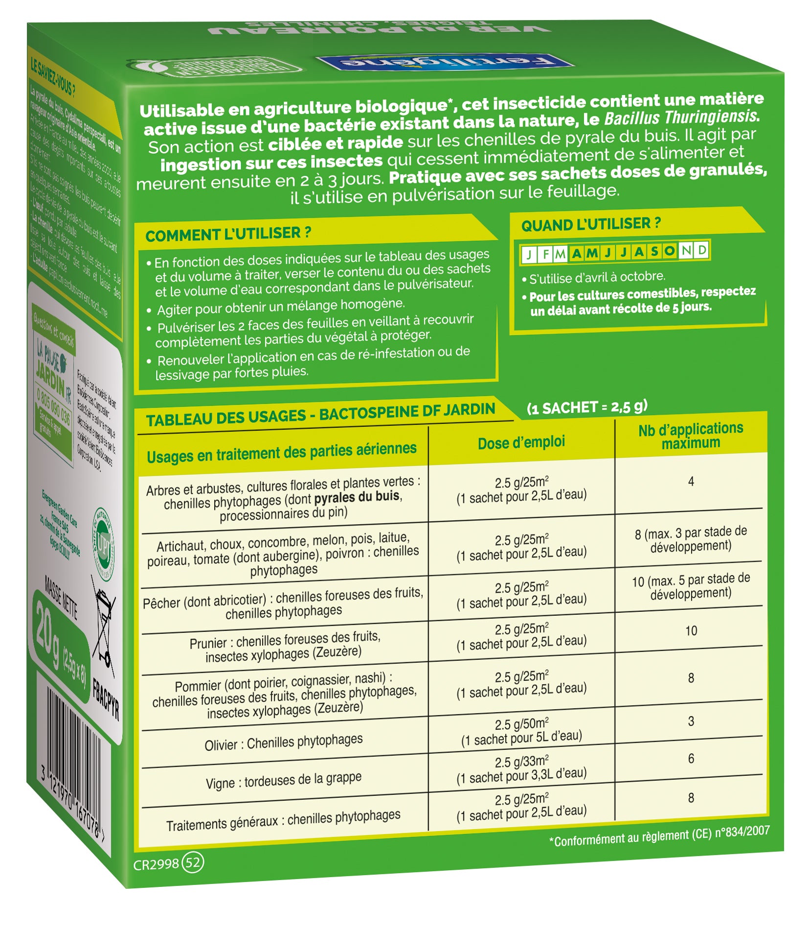 Traitement des insectes pyrale du buis FERTILIGENE , pourconifères / haie, 20g - 2