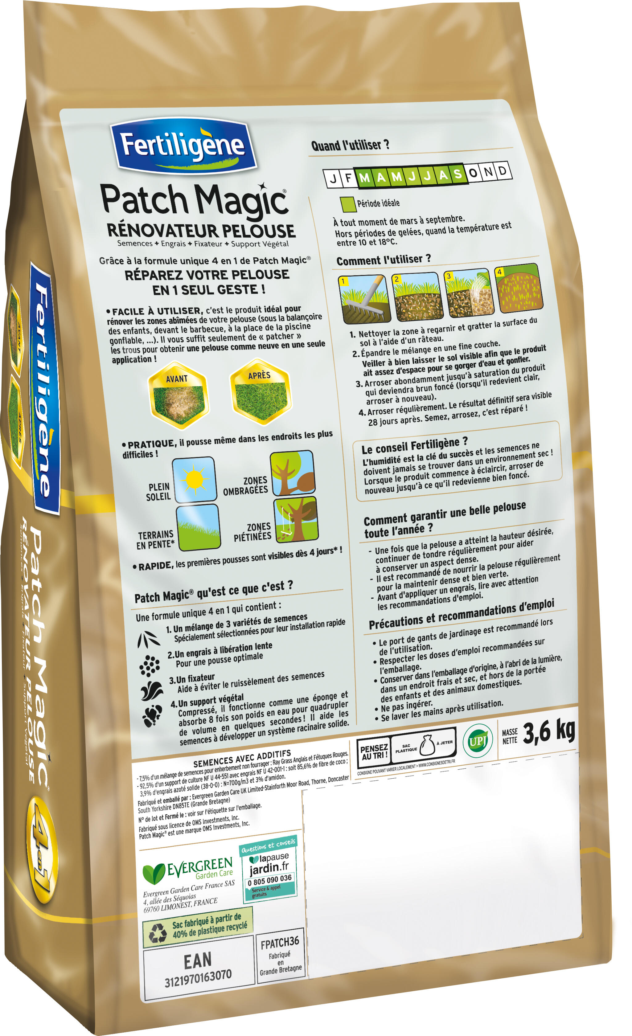 Pelouse regarnissage FERTILIGENE Fpatch36, 14 m² - 2