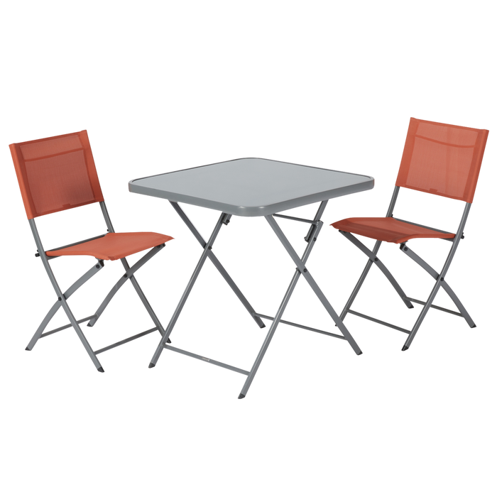 2 cadeiras de jardim em aço laranja com mesa de jardim, material emys