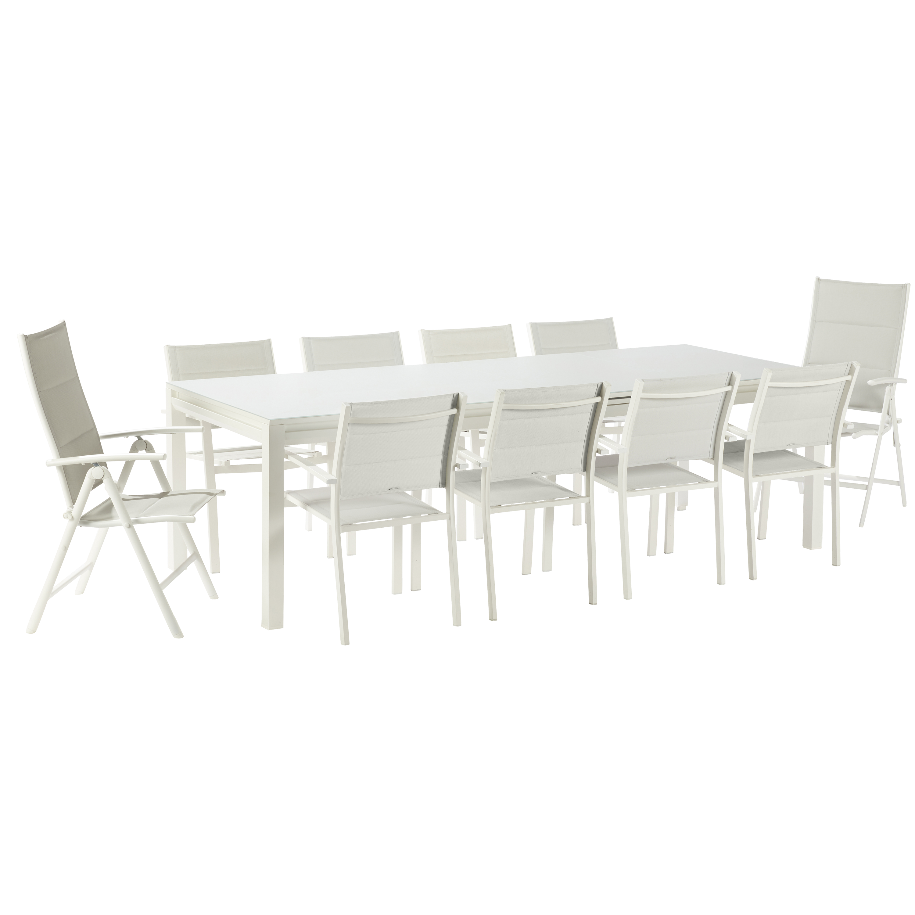 Tavolo da giardino allungabile Odyssea NATERIAL in alluminio bianco con piano in vetro texturizzato  per 12 persone 256/320x100cm - 5