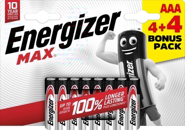 Pila LR03 AAA ENERGIZER MAX AAA BP8 4+4 FREE 12 batterie