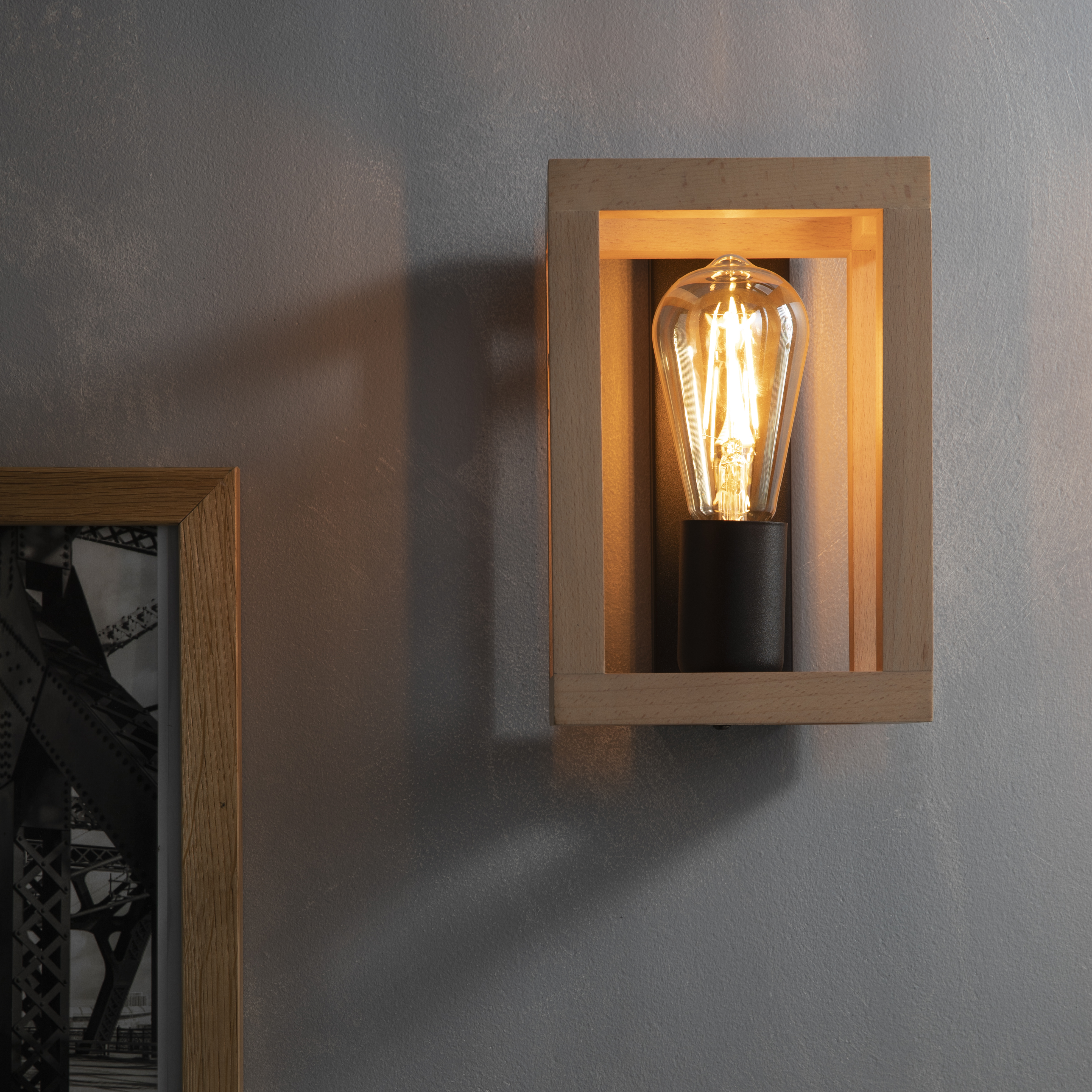 Kinkiet Elgort czarny z drewnem E27 26 cm Inspire - 4