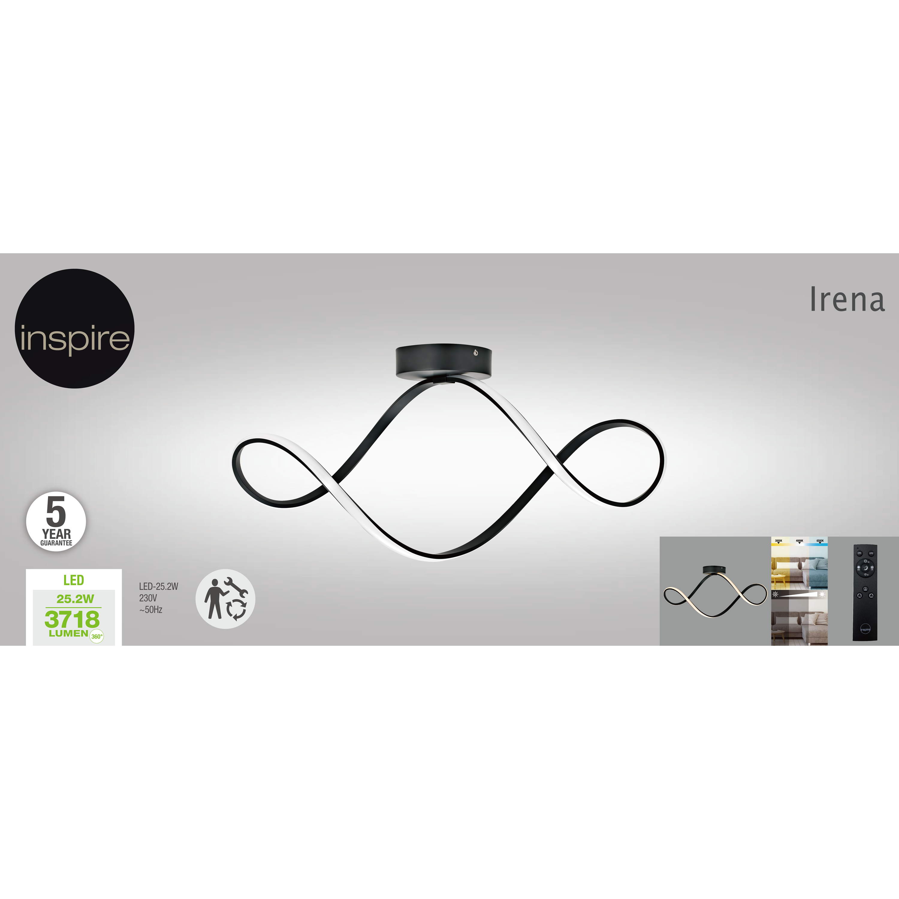 Lampa sufitowa Irena czarna 3300 lm LED Inspire - 10