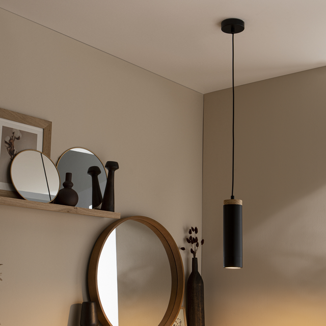 Lampadario Natura Minaki nero paralume nero GU10 Ø7.5cm INSPIRE