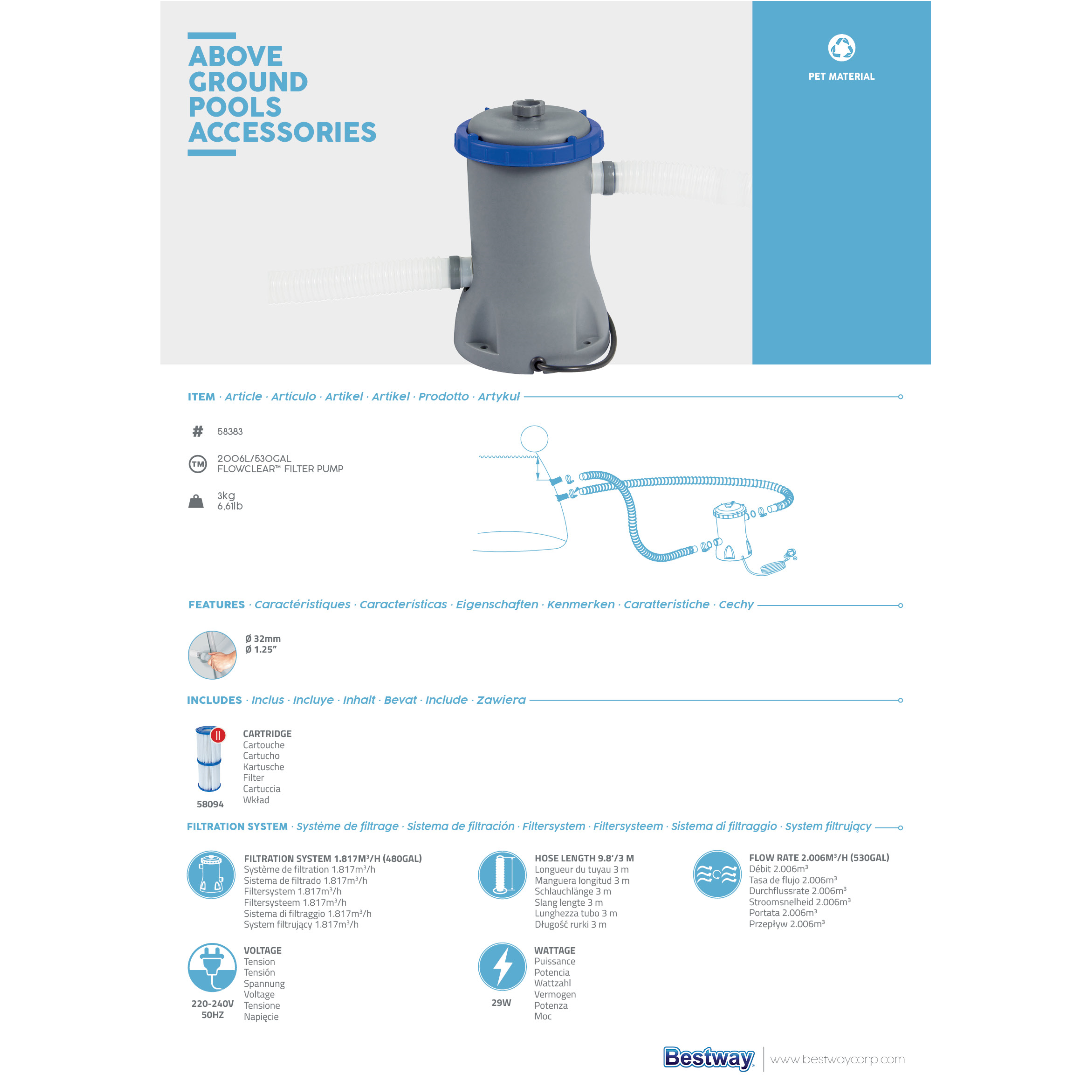 Filtro a cartuccia per pompa per piscina BESTWAY Flowclear 58383 da 2.006LT/H - 11