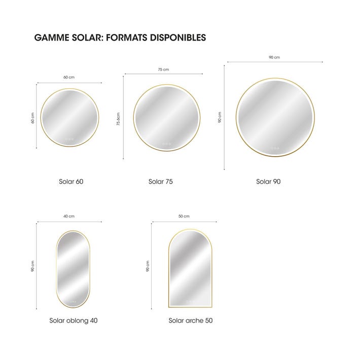 formats disponibles miroir lumineux solar 