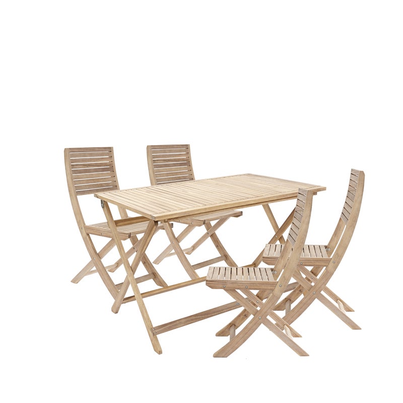 NATERIAL Set tavolo e sedie in acacia per 4 persone, marrone
