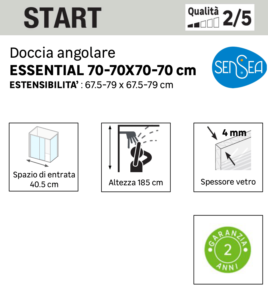Box doccia angolare con porta scorrevole, vetro 4 mm, L 67.5-79 cm x L 67.5-79 cm, H 185 cm, cromo Essential - 7