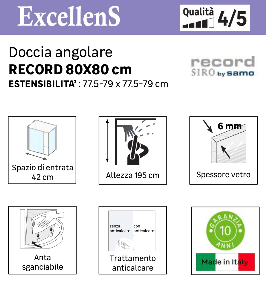 Lato per box doccia angolare scorrevole Record H 195 x L 80 cm, sp 6 mm cromo vetro senza finitura / trasparente - 2