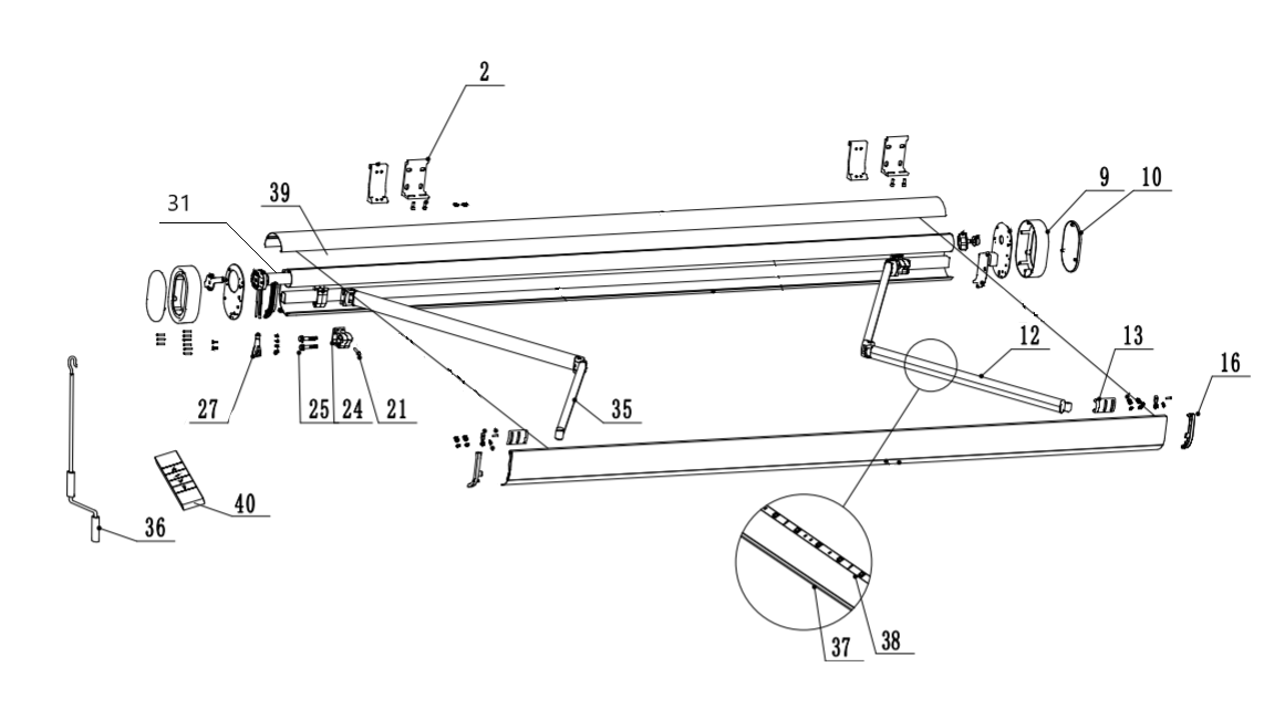 Store banne manuel 3.95 x 3 m Nori S gris, toile acrylique gris - 6