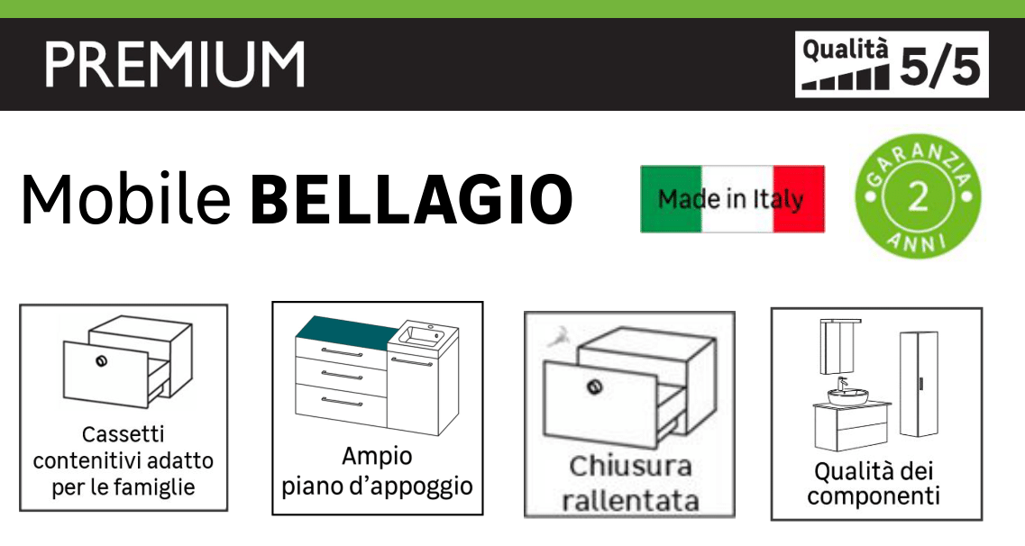 Mobile bagno sospeso con lavabo L 105 x H 51 x P 46 cm bianco/rovere tabacco 2 cassetti per vasca centrale Bellagio - 4