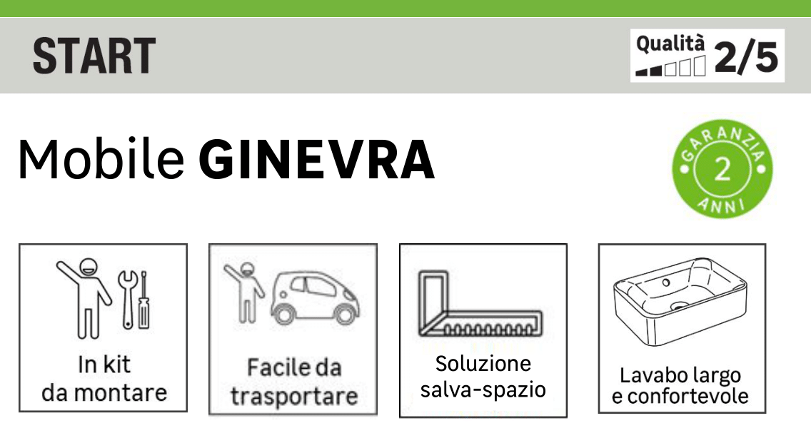 Mobile bagno sospeso con lavabo e illuminazione L 56 x H 70 x P 42.5 cm bianco lucido, 2 ante per vasca centrale Ginevra - 5