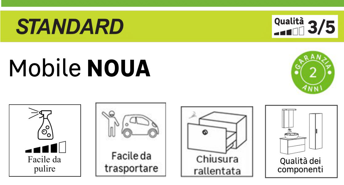 Mobile da bagno sospeso sotto lavabo L 79 x H 60 x P 44.8 cm noce satinato, 2 cassetti NOUA - 4