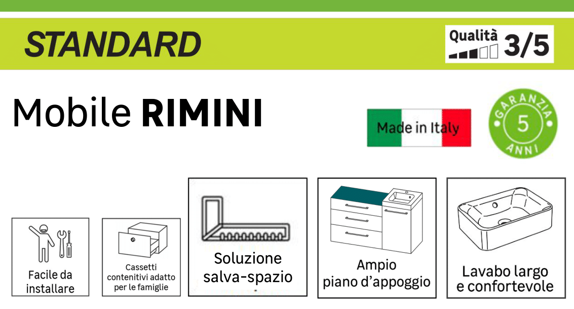 Mobile da bagno a terra L 70 x H 80 x P 33.5 cm bianco, 1 cassetto, 2 ante Rimini - 3