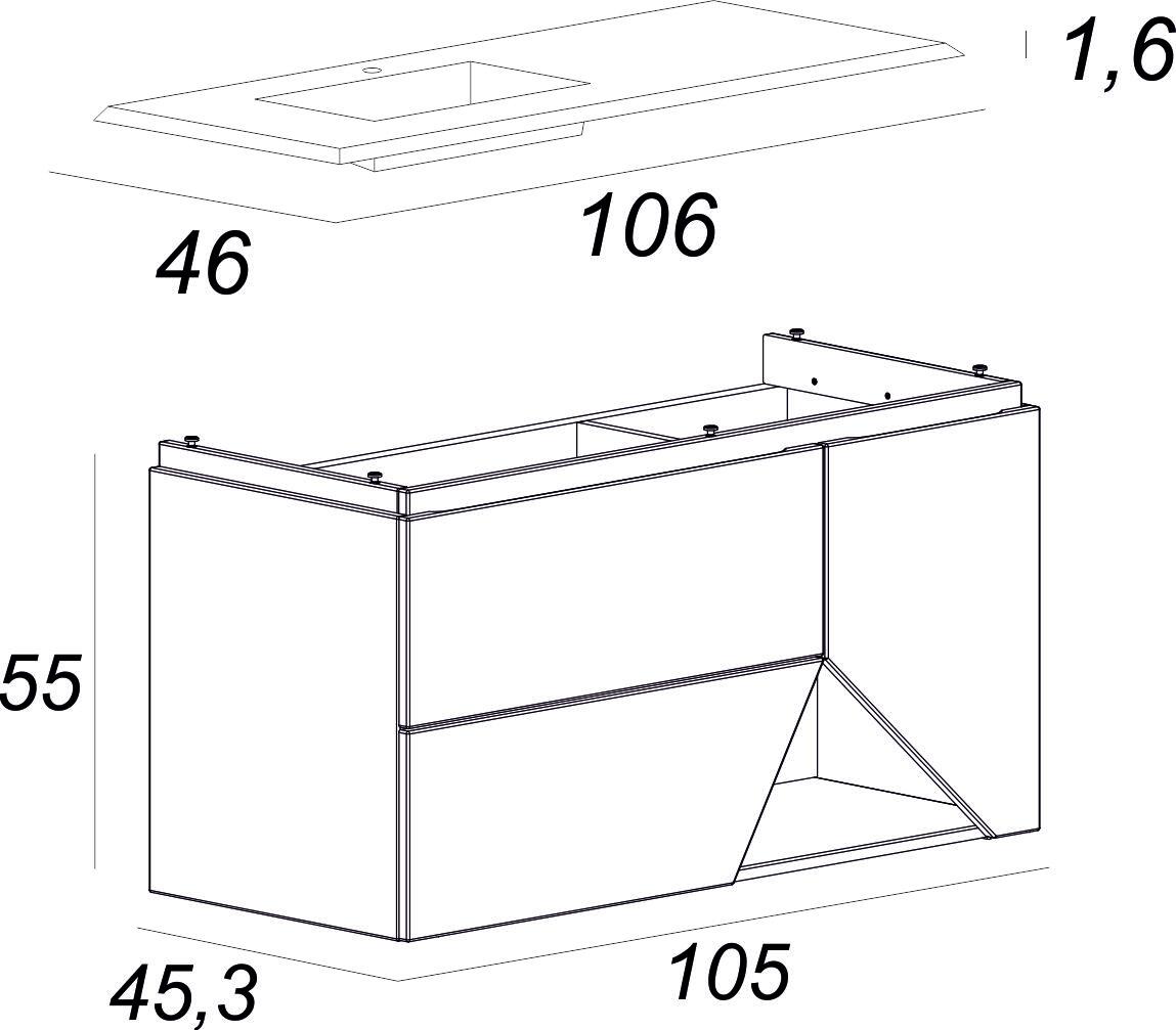 Mobile bagno sospeso con lavabo L 105 x H 55 x P 45.3 cm bianco opaco per vasca a sinistra Vintage - 4