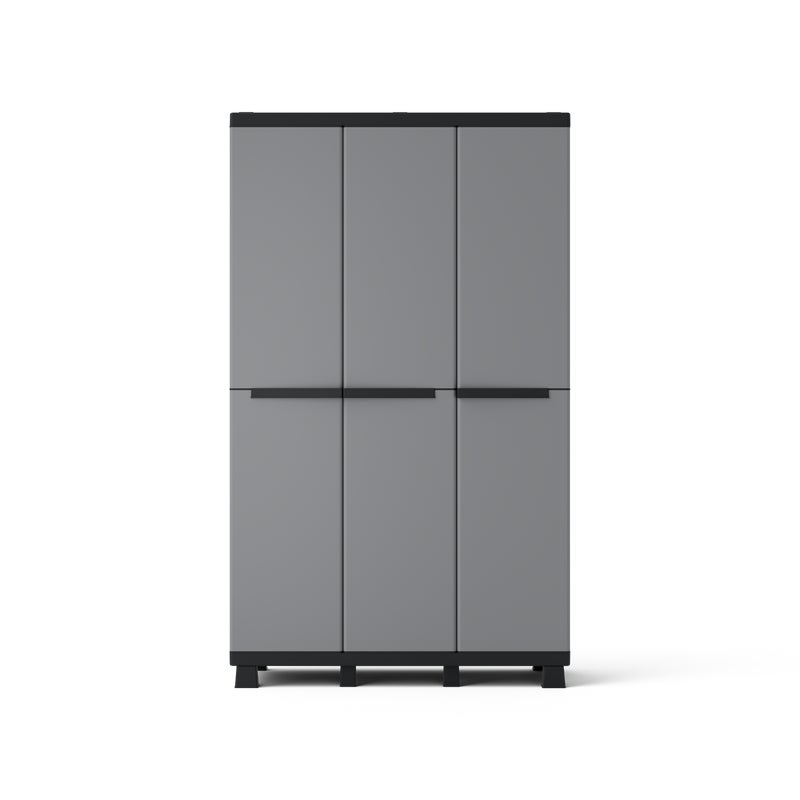 SPACEO Armadio per scope Gary in polipropilene, grigio e nero L 102 x H 170 x P 39 cm 3 ante, adatto per interno/esterno riparato