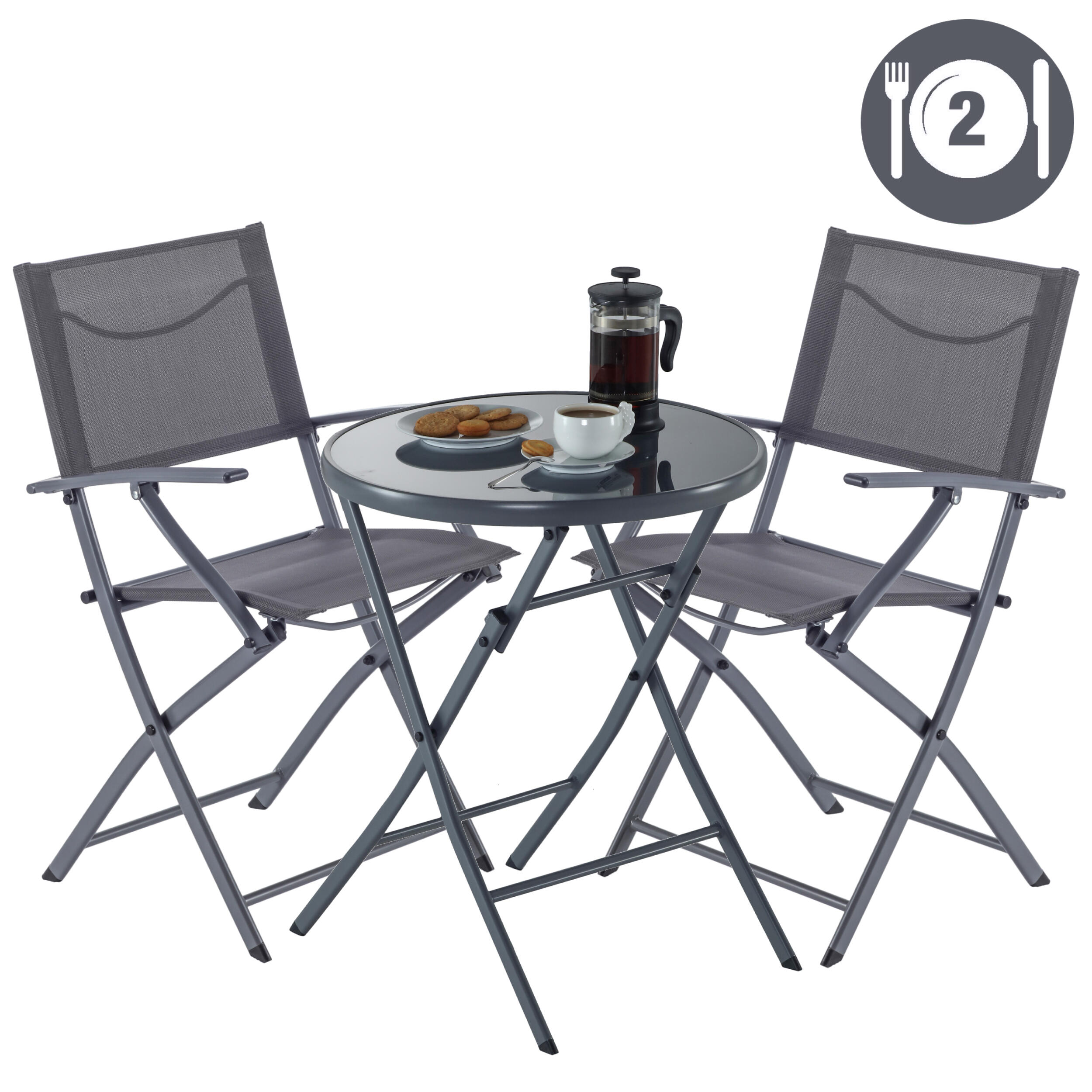 Table de jardin pliante NATERIAL Emys rond gris 2 personnes - 6