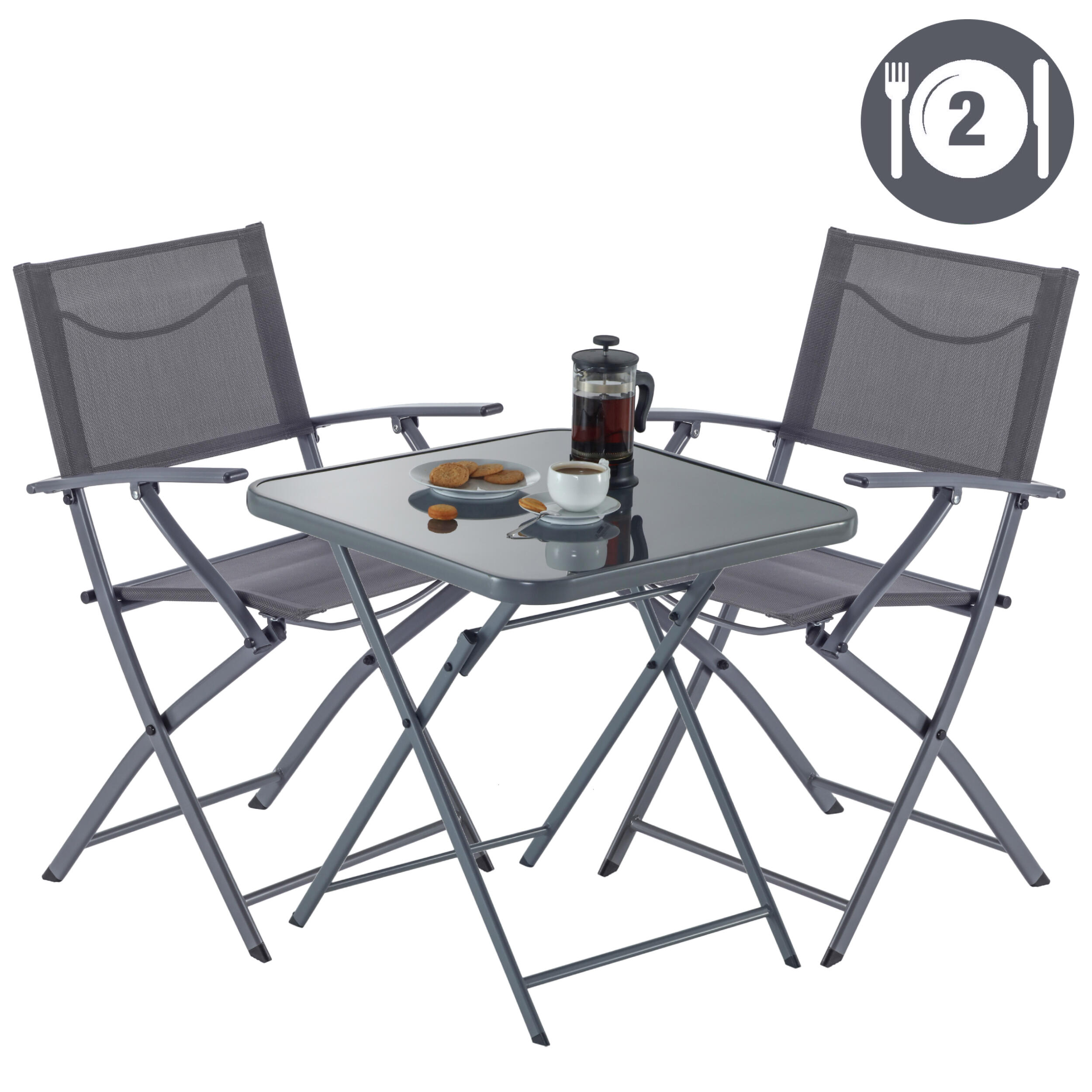 Table de jardin pliante NATERIAL Emys carré gris 2 personnes - 6
