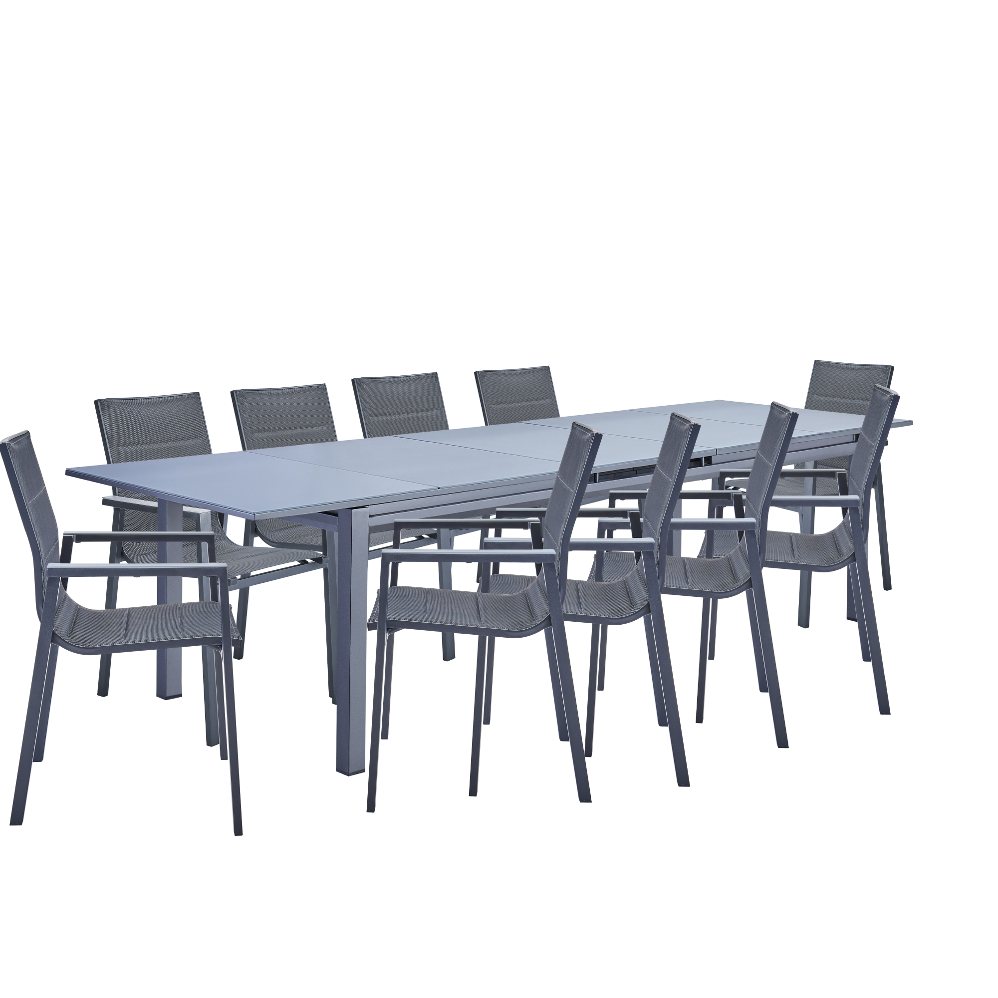 Tavolo da giardino allungabile Odyssea II NATERIAL in alluminio antracite con piano in vetro  per 12 persone 256/320x100cm - 9