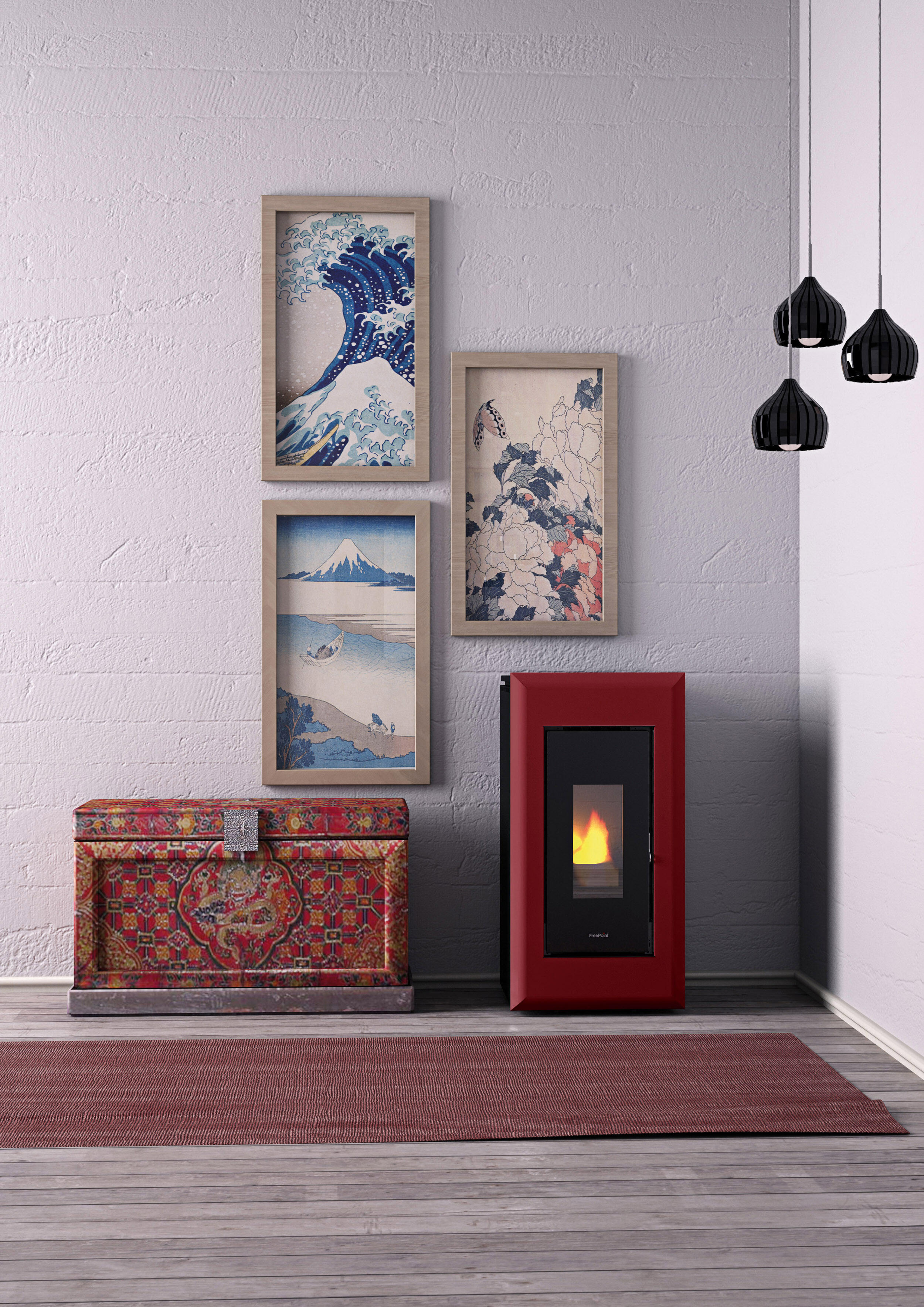 Estufa de pellet canalizable freepoint vega 10.5 kw rojo