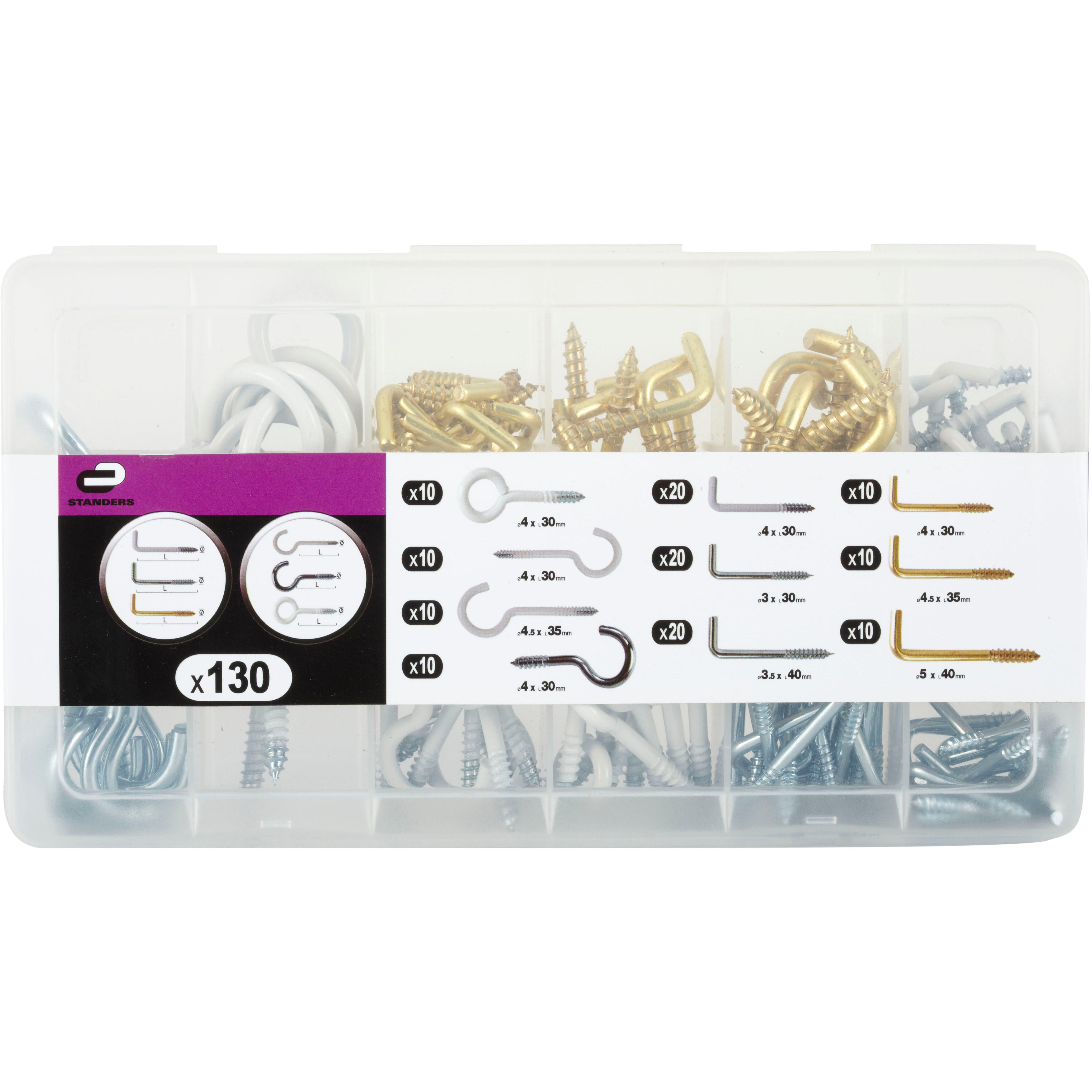 Lot de 130 pitons à visser acier, STANDERS - 3