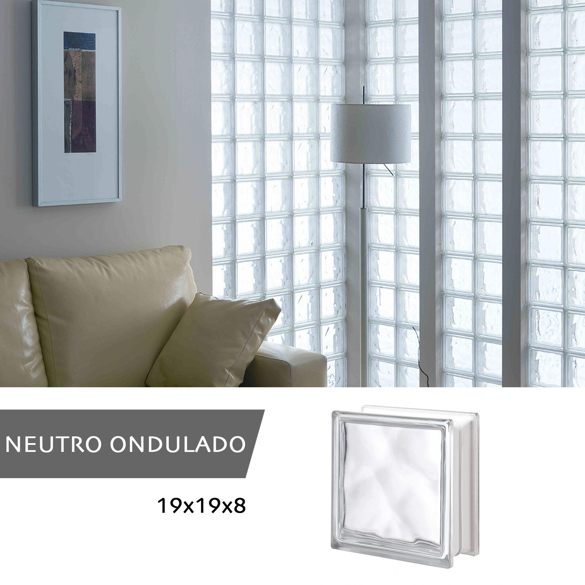 Bloque de vidrio ondulado neutro basic 19x19x8 cm - 5