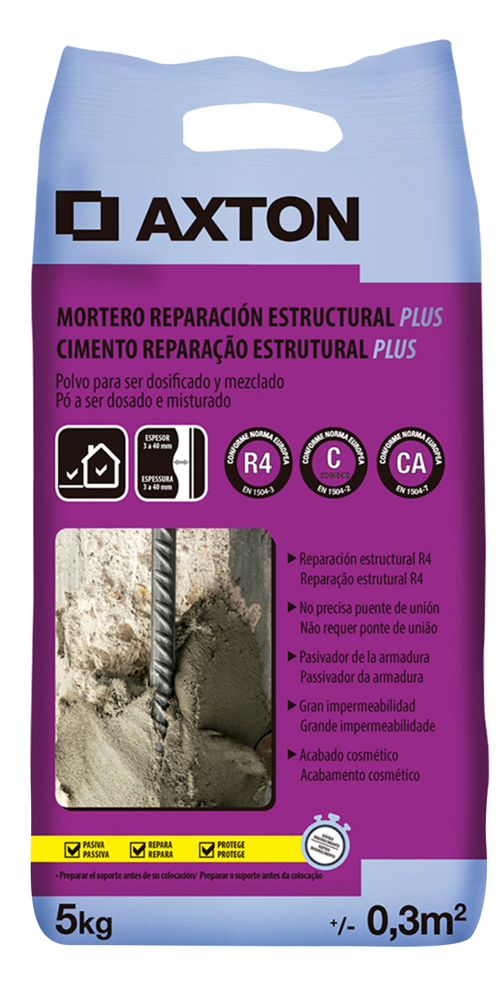 Mortero de reparación estructural AXTON Plus 5 kg gris | Leroy Merlin
