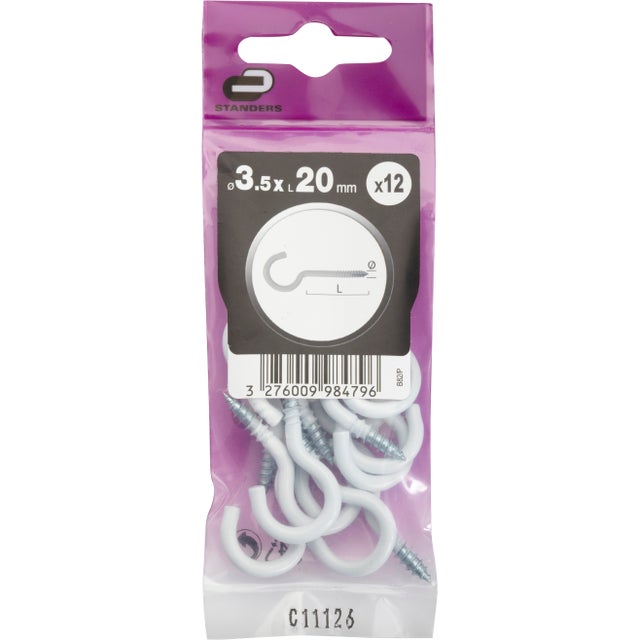 Lot de 12 crochets à visser acier STANDERS, Diam.3.5 x L.20 mm