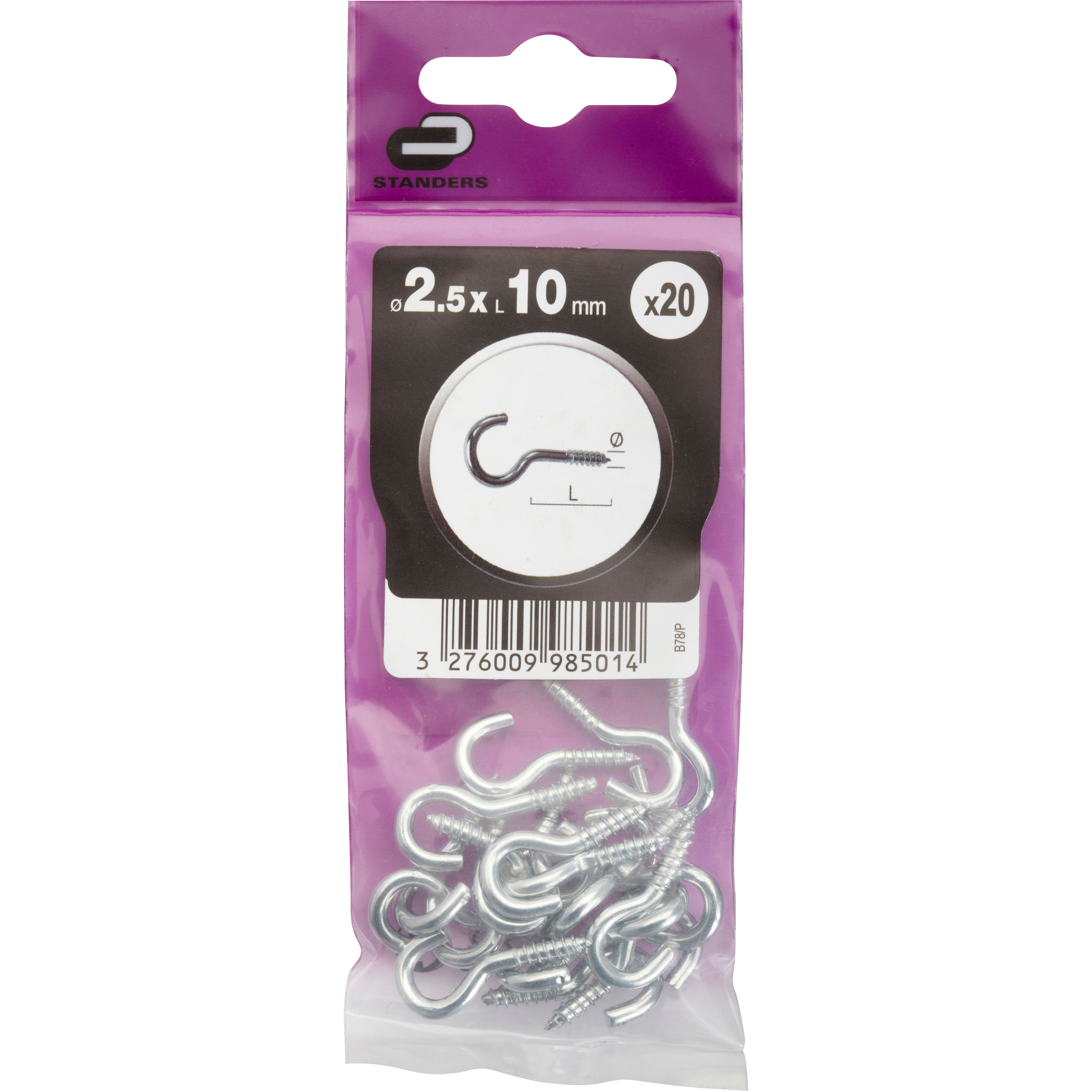 Lot de 20 crochets à visser acier STANDERS, Diam.2.5 x L.10 mm - 5