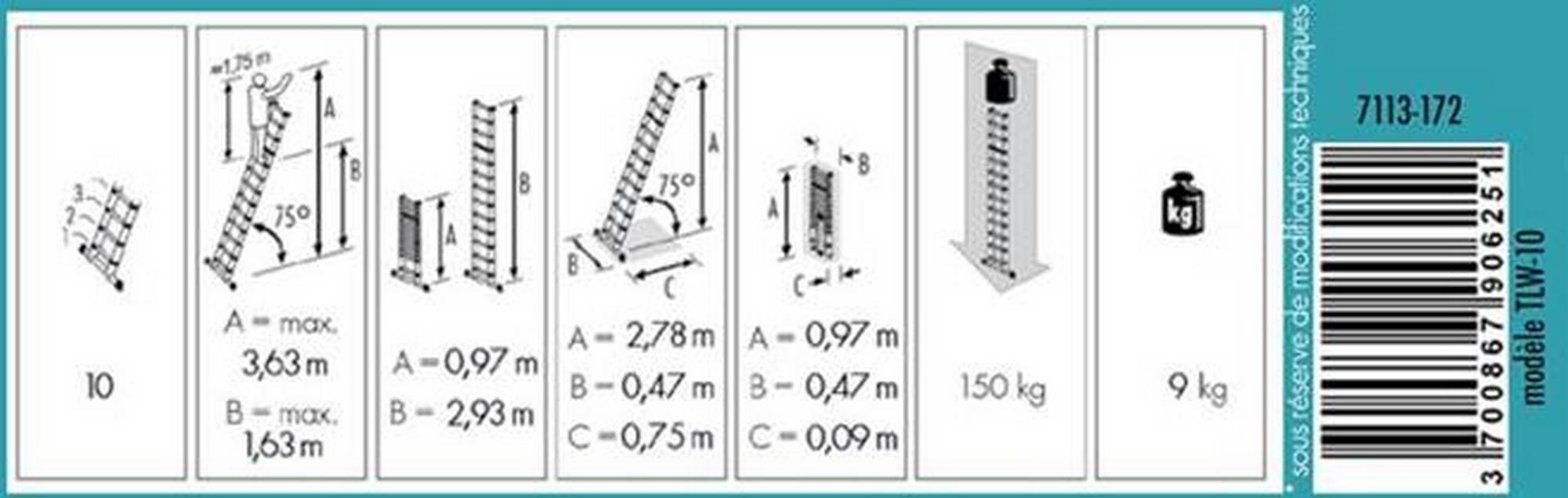 Echelle télescopique 10 marches H.2,90 m - HAILO SELEKTA - 4