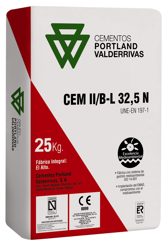Saco cemento gris 32,5-N CEM II/B-L VALDERRIVAS 25 kg