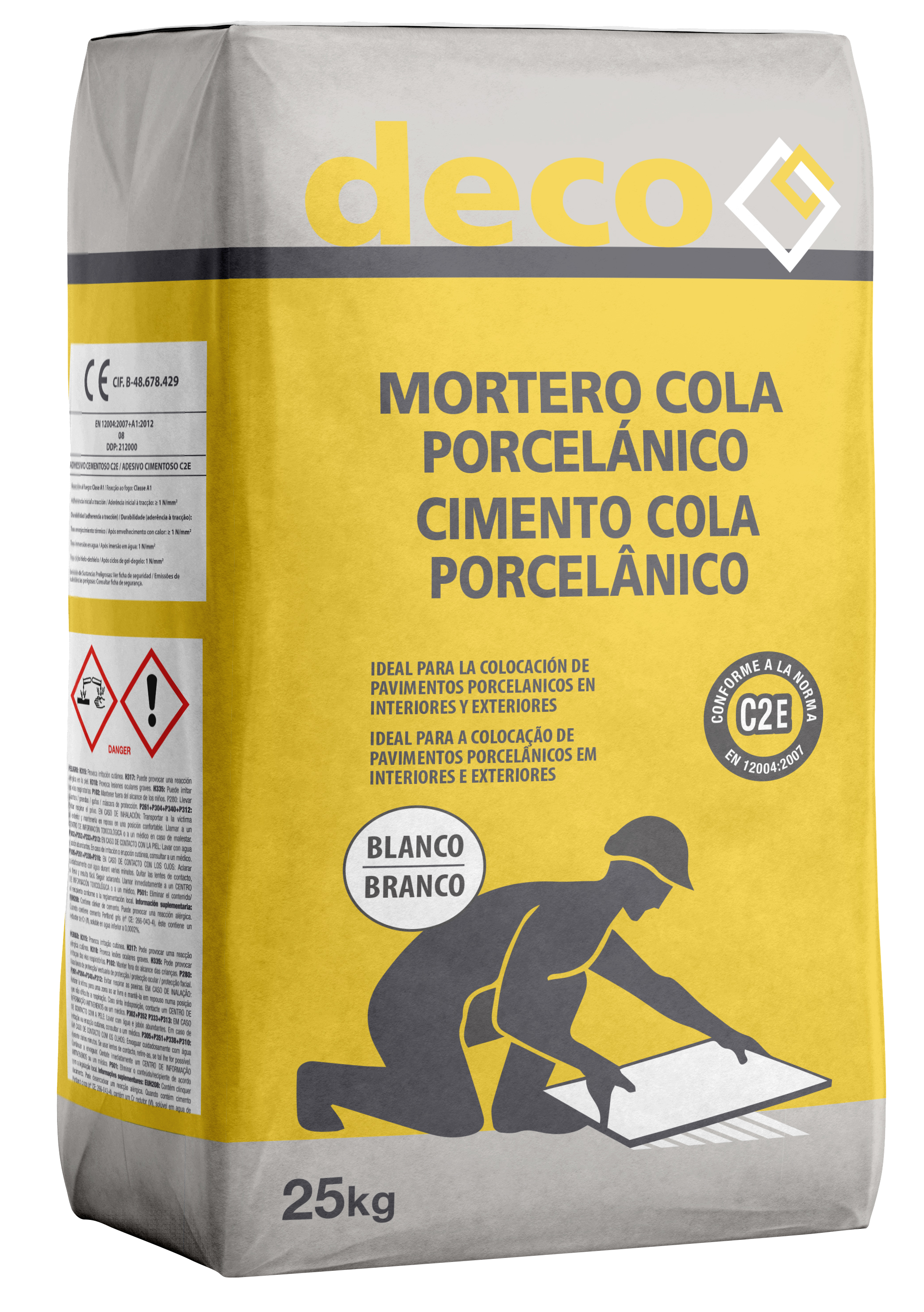 Mortero cola porcelánico DECO C2E blanco 25kg. Para suelo interior y exterior - 2