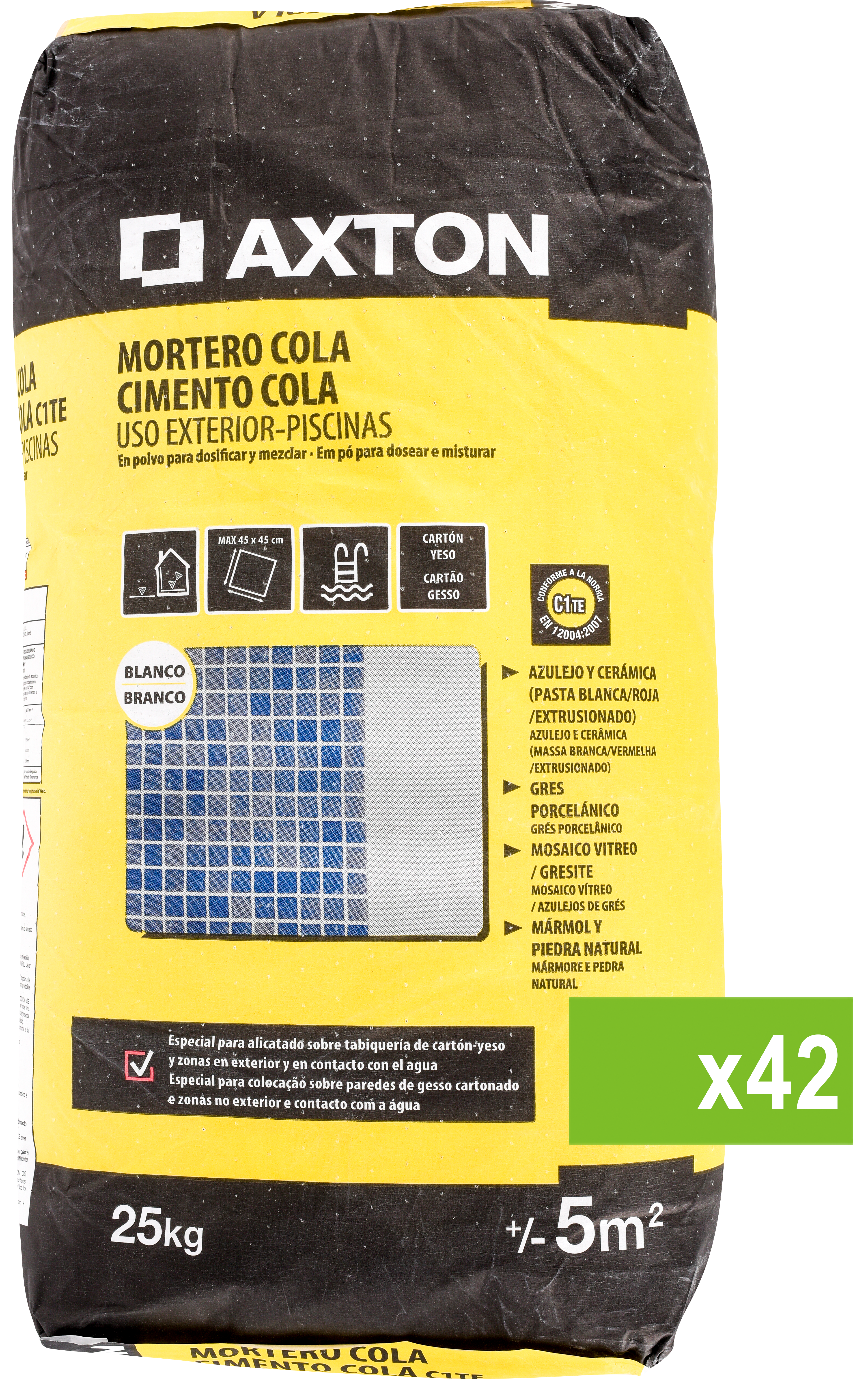 Lote de 42 mortero cola para exterior axton blanco 25 kg