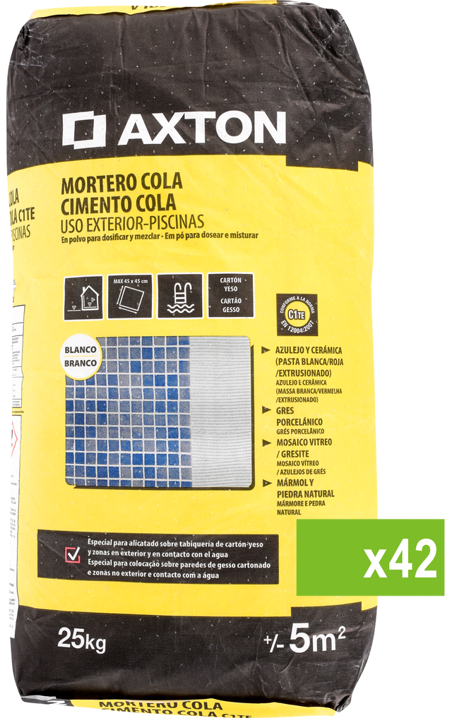Lote de 42 Mortero cola para exterior AXTON blanco 25 kg