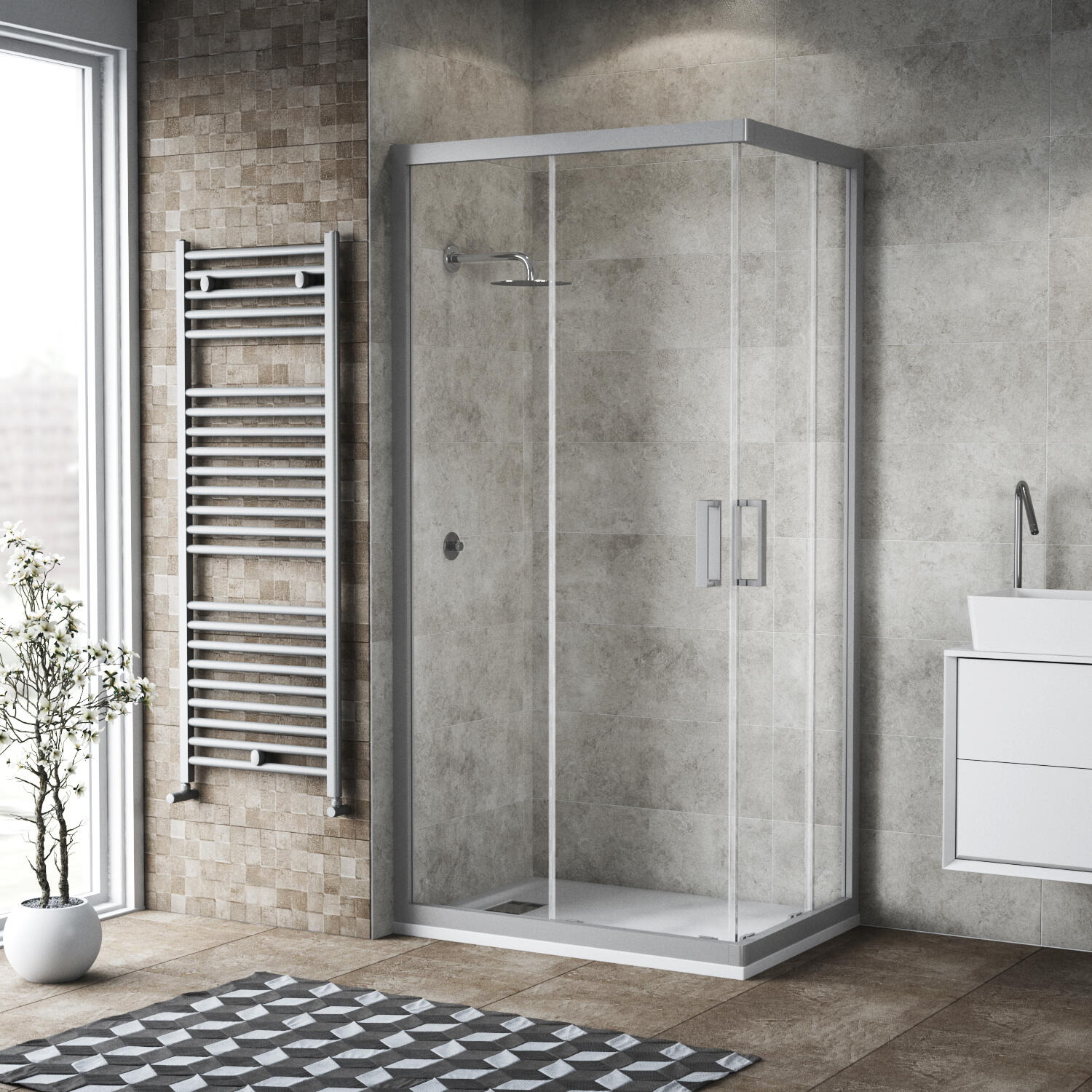 Box doccia con ingresso angolare scorrevole Charm rettangolare L 100 x L 99 x H 200 cm in vetro, sp. 6 mm vetro senza finitura / trasparente cromo