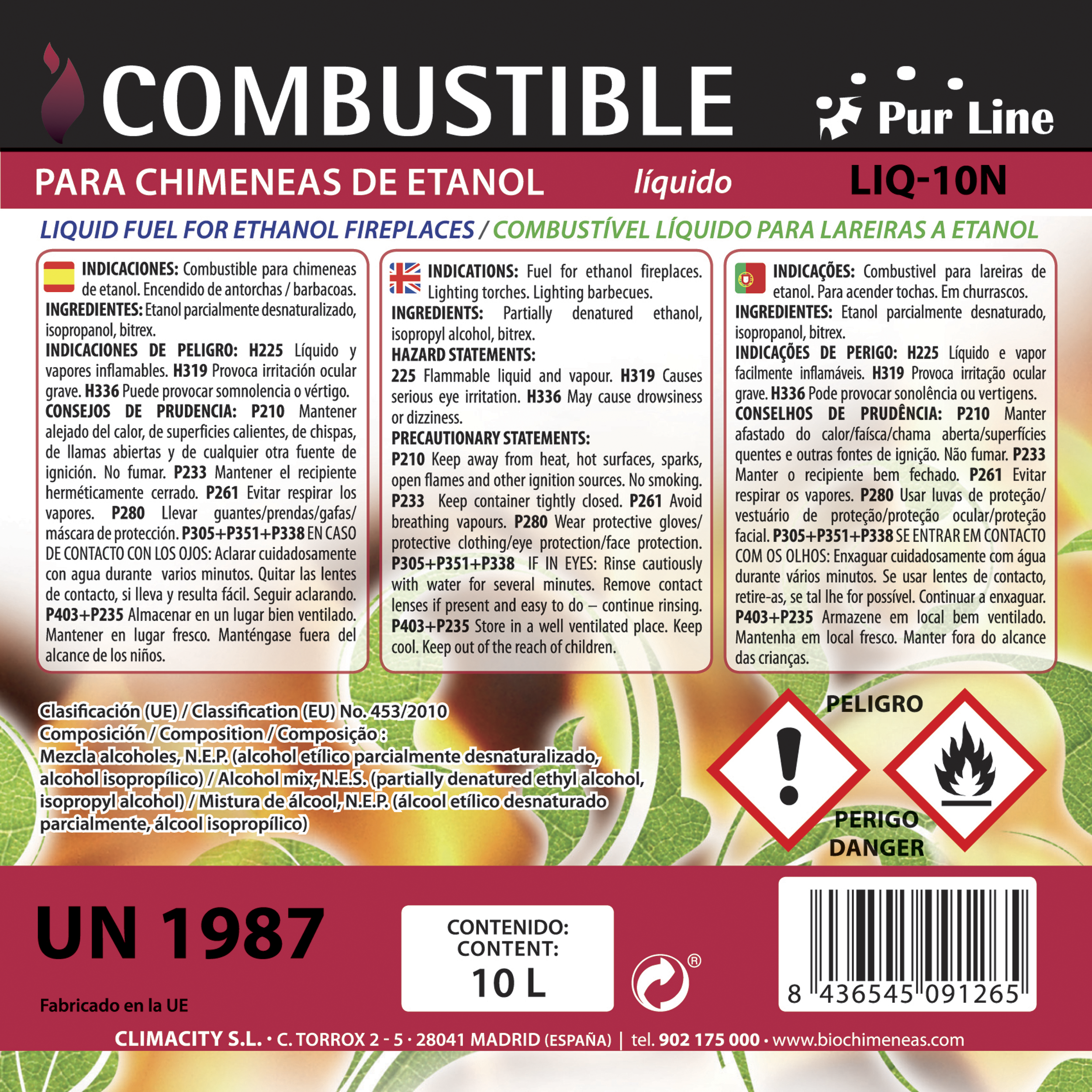 Bioetanol para lareiras PURLINE LÍQUIDO NATURAL 10L - 2