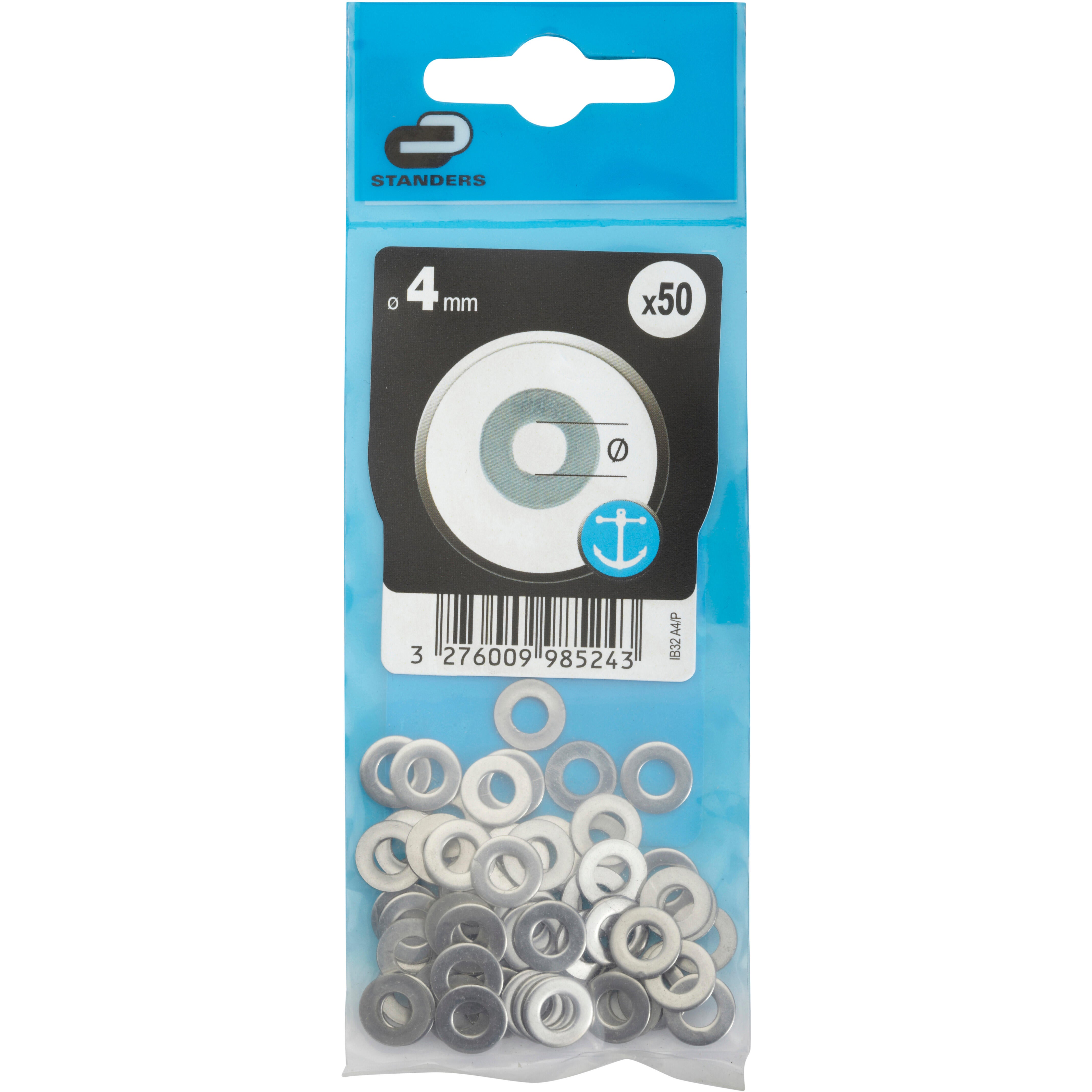 50 rondelles acier inoxydable STANDERS, Ø4 mm - 4