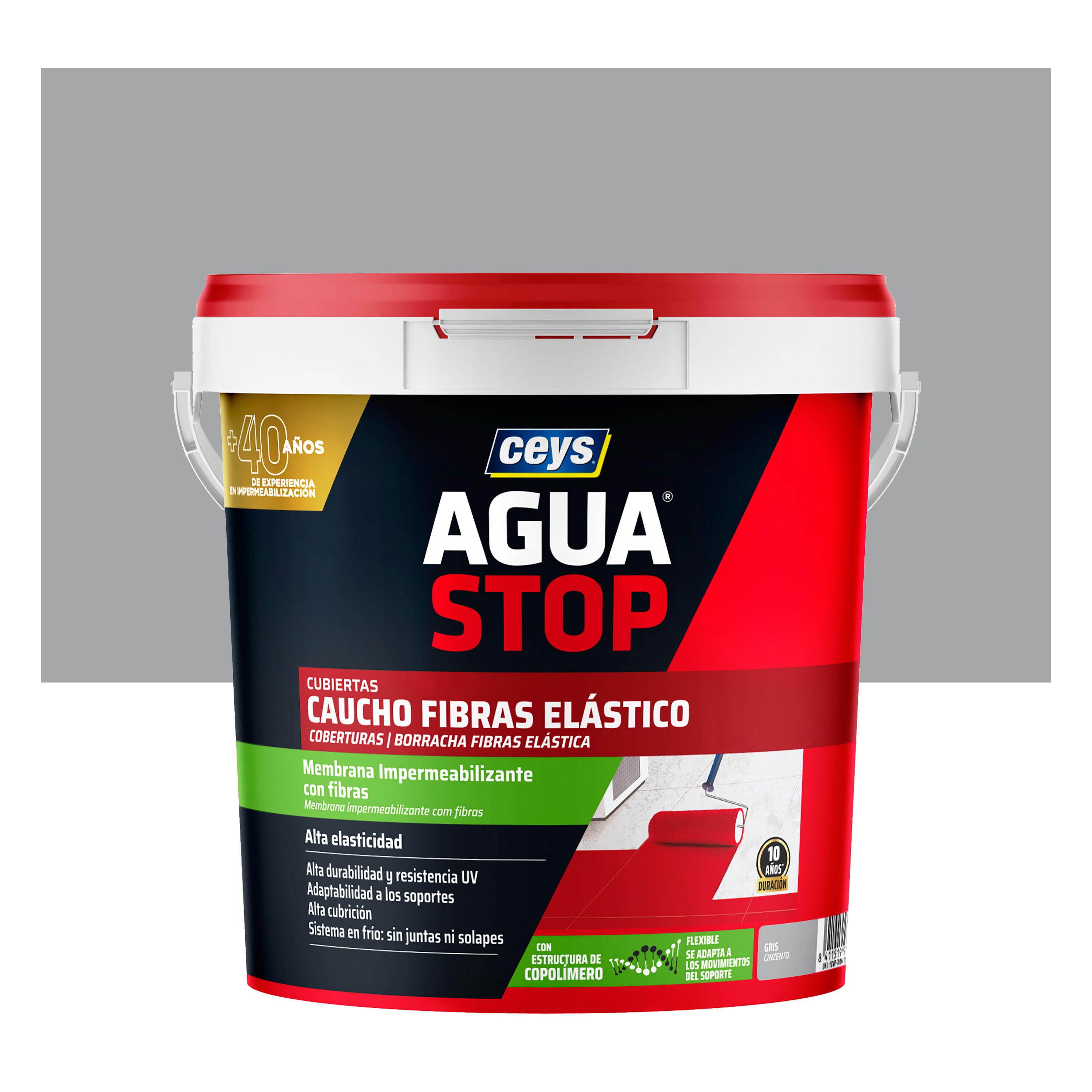 Pintura impermeabilizante cubiertas aguastop ceys caucho 5kg gris