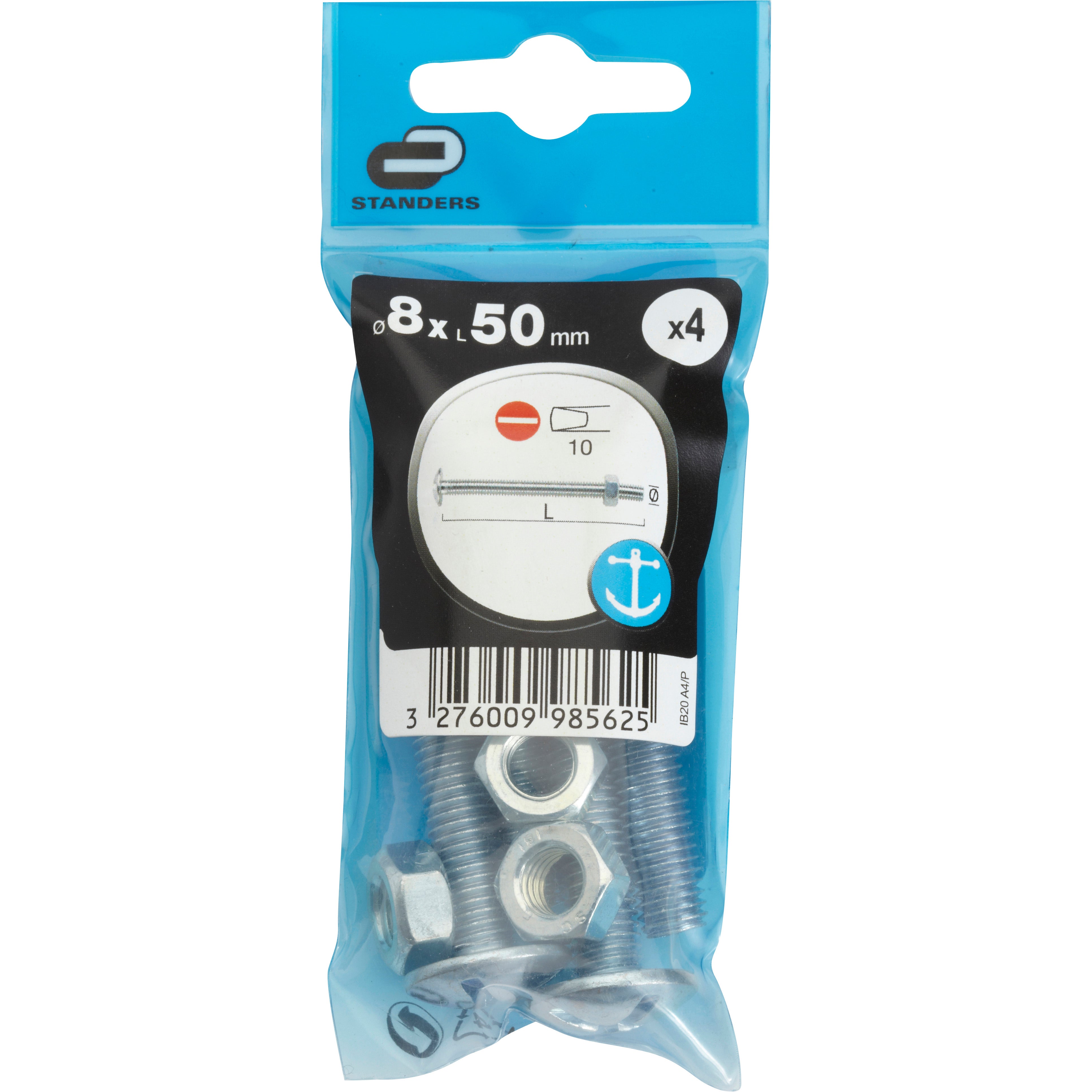 4 boulons poêlier inox STANDERS, Ø8 x L.50 mm - 4