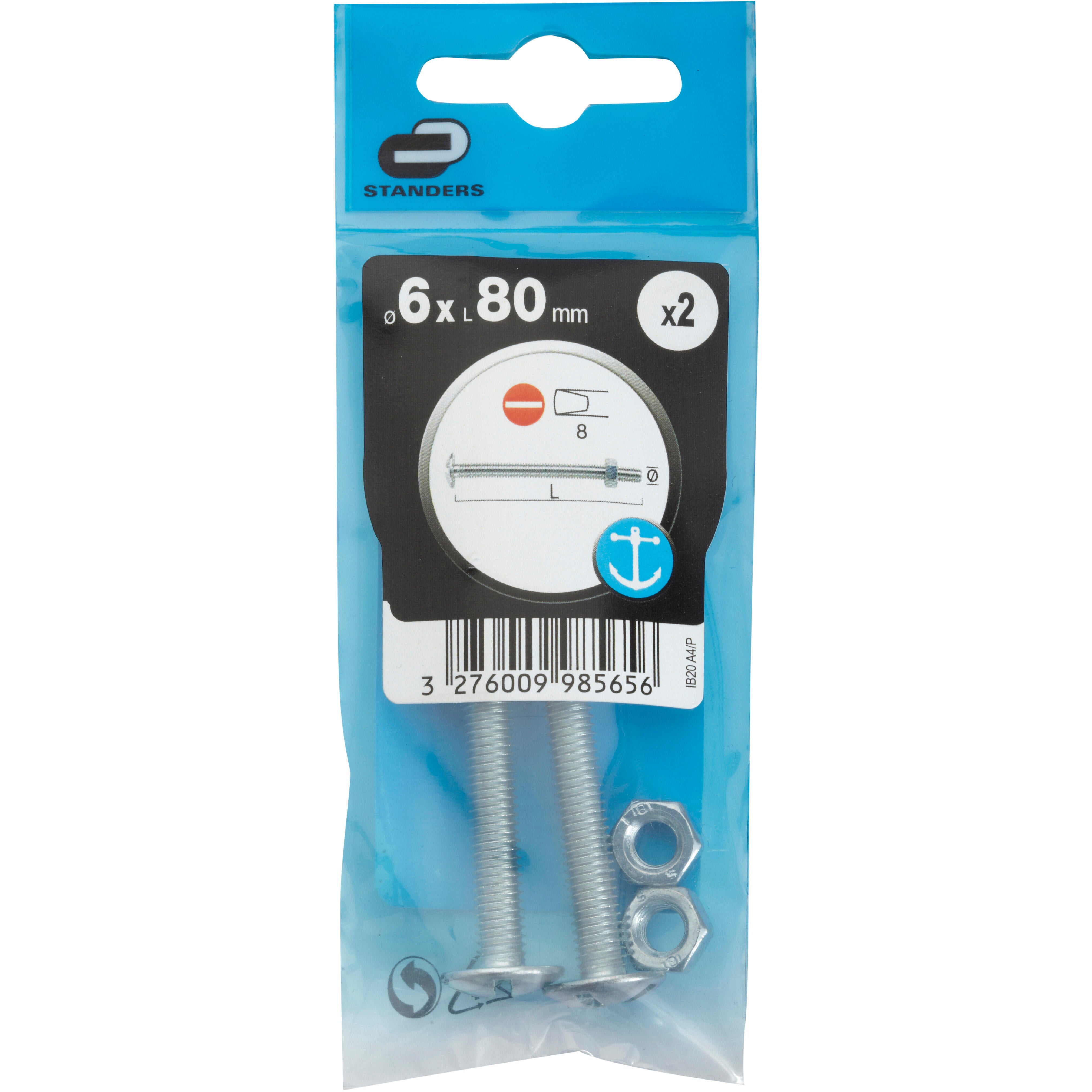 2 boulons poêlier inox A4 STANDERS, Ø6 x L.80 mm - 4