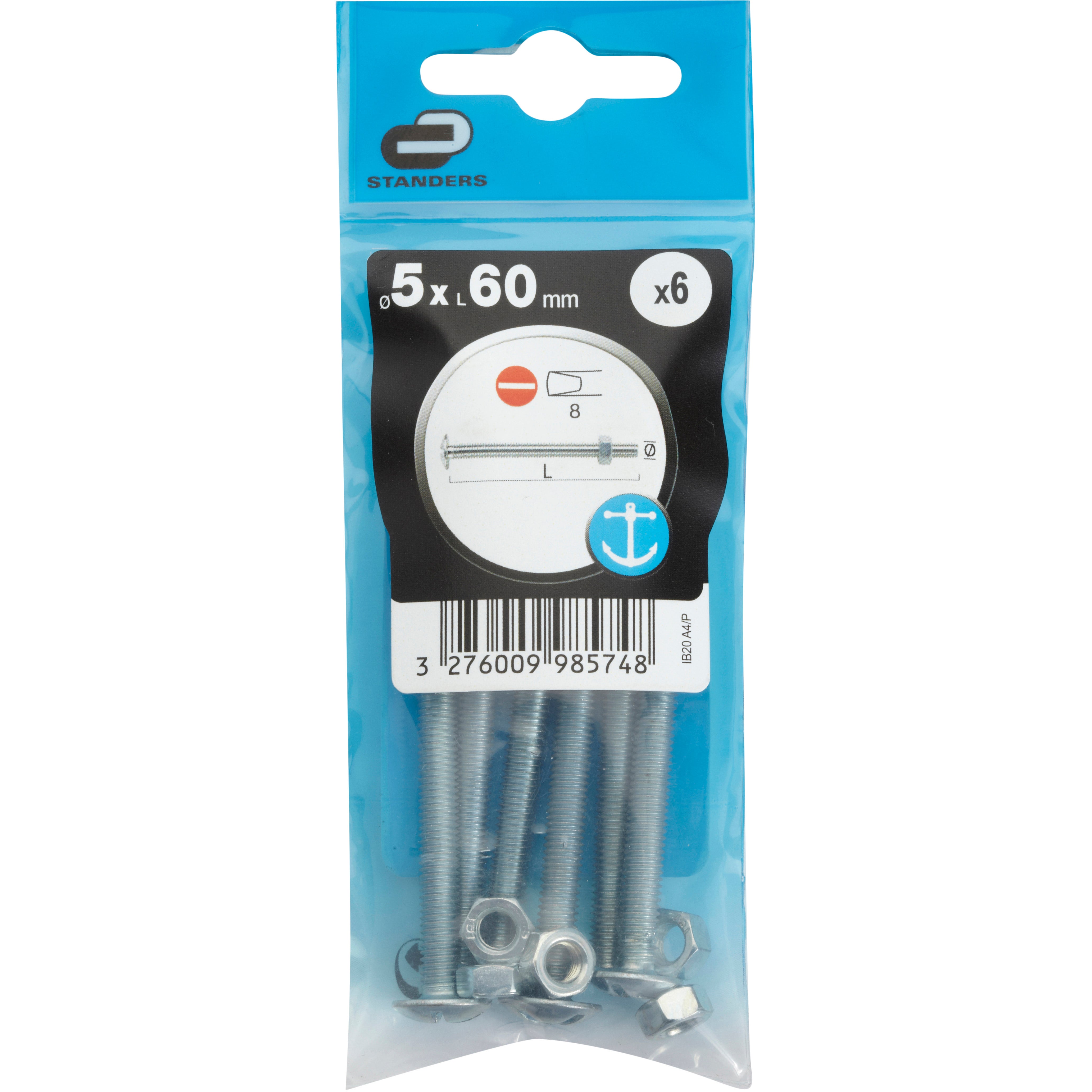 6 boulons poêlier inox A4 STANDERS, Ø5 x L.60 mm - 4