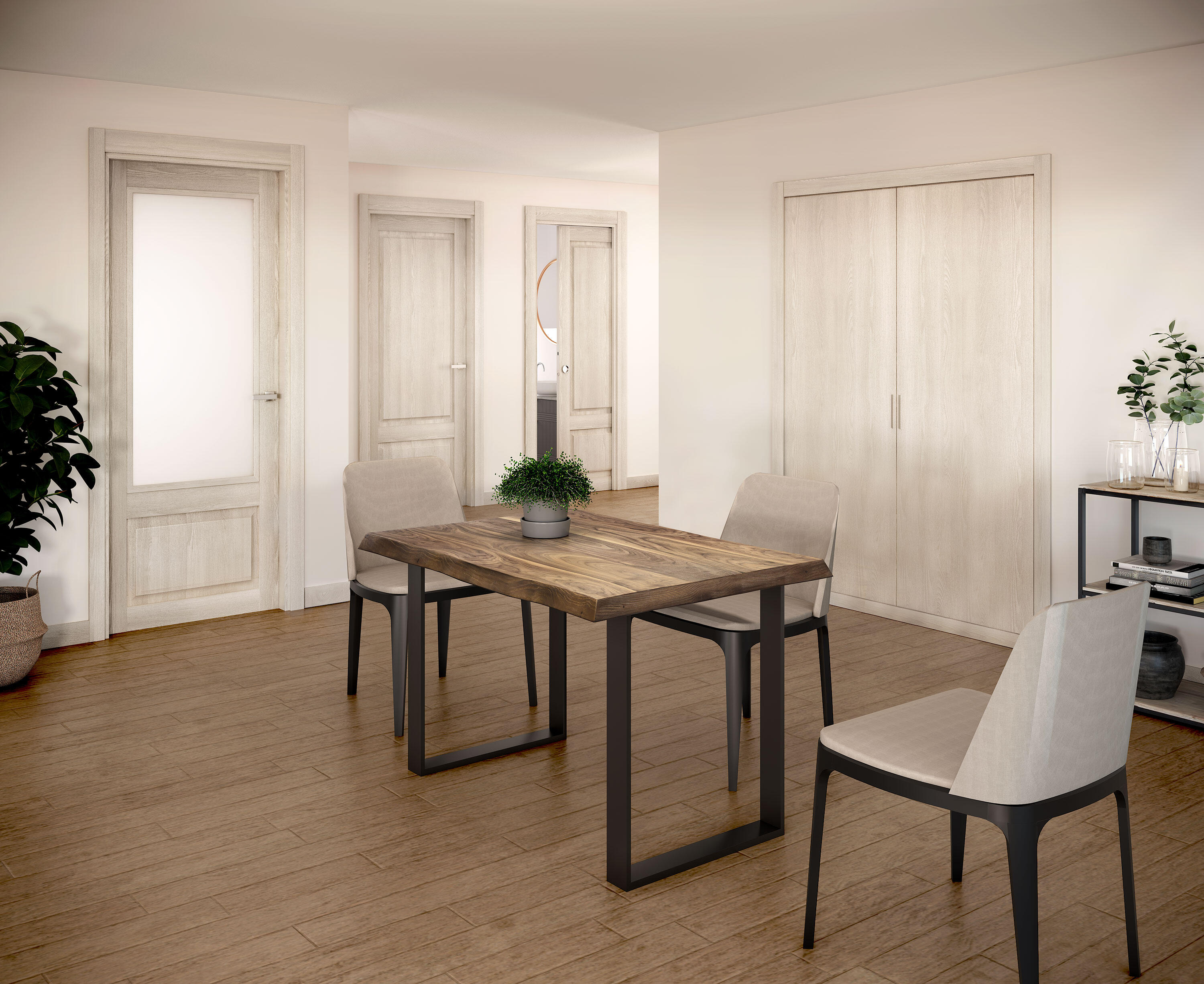 Mesa de comedor fija madera de nogal maciza 120x76x84cm