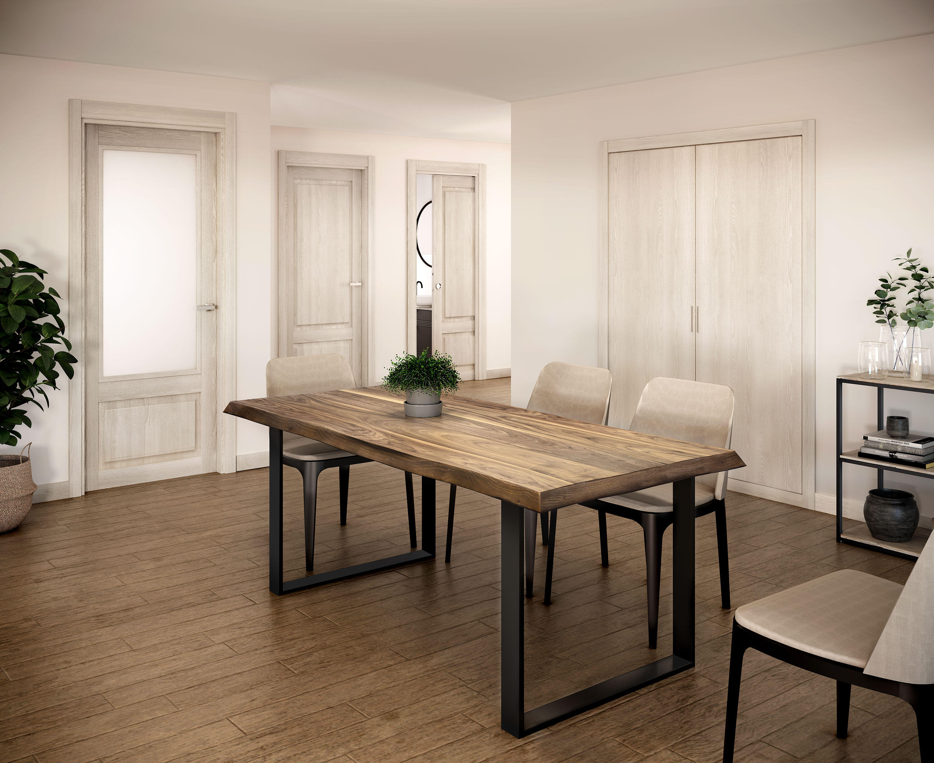 Mesa de comedor fija madera de nogal maciza 180x76x88cm