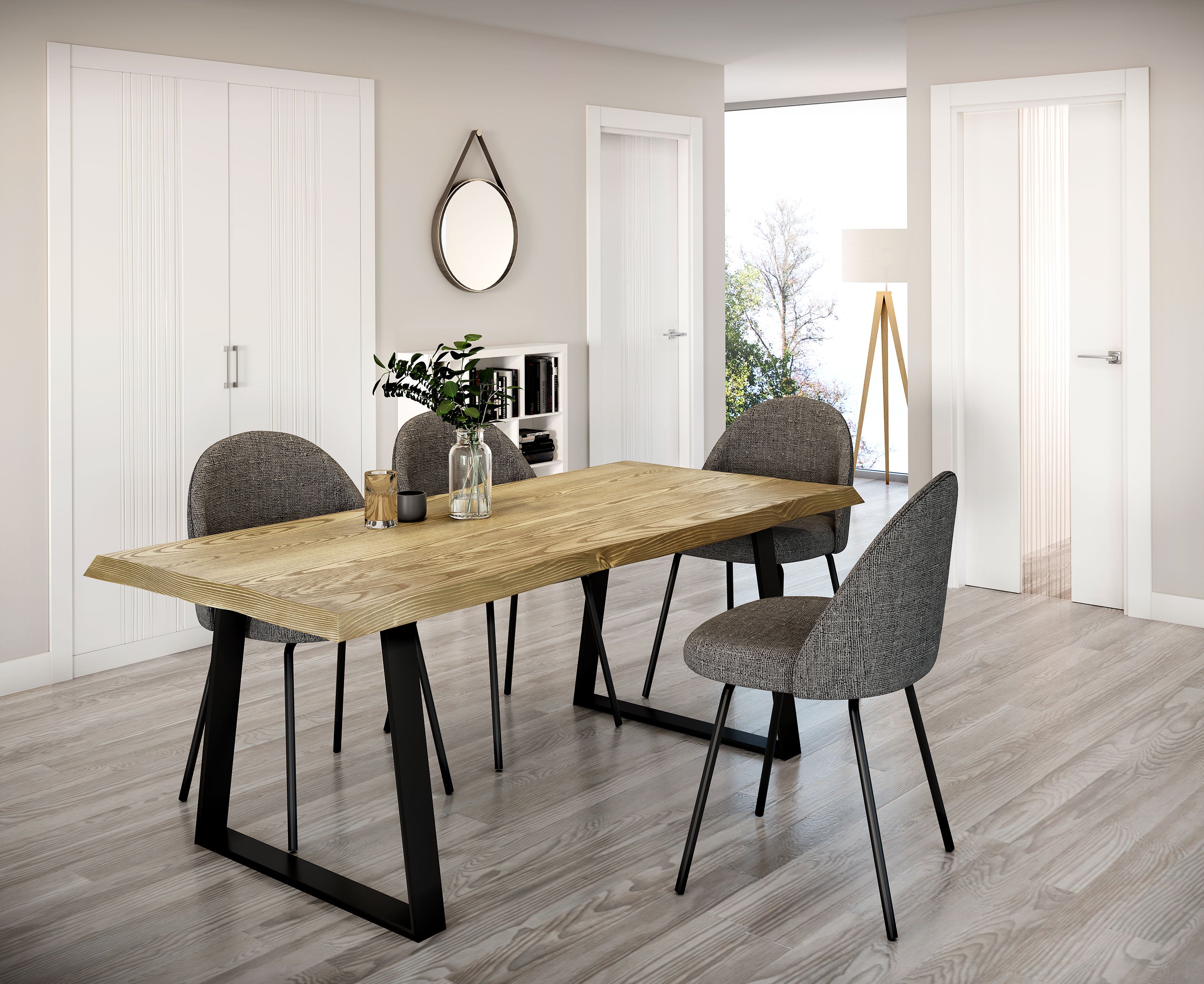 Mesa de comedor fija madera de fresno maciza 180x76x88cm