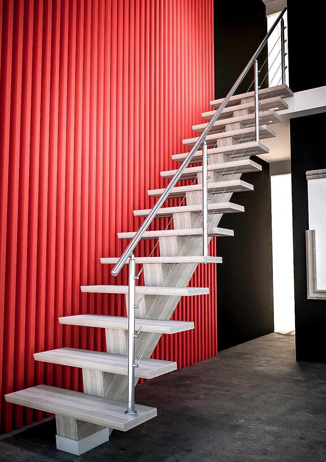 Escalera recta kalea uso interior ancho total 90cm acabado valchromat roble